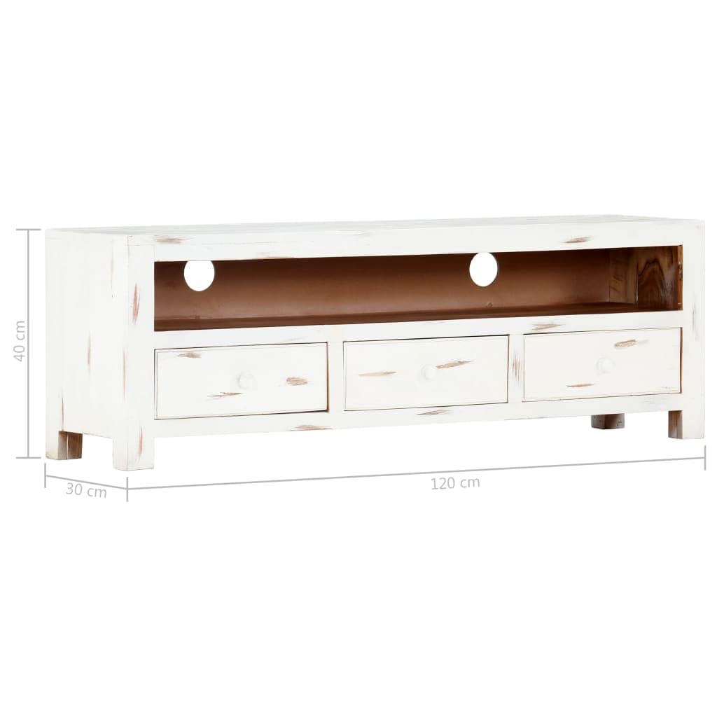 White Solid Acacia Wood TV Stand with Storage - Modern TV Console Cabinet for Living Room, Bedroom & Home Theater - vidaXL