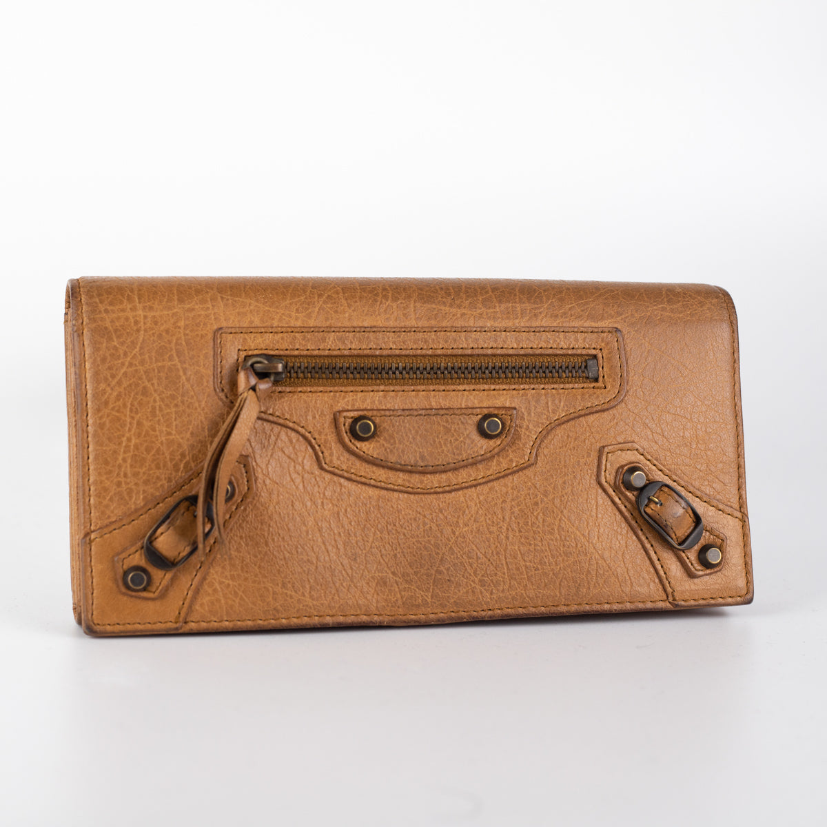 Balenciaga City Long Wallet in Dark Beige - Premium Leather Zip Around Wallet for Women - Perfect for Everyday Use, Travel & Business