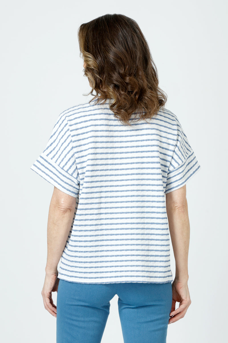 Stylish Pucker Stripe Pocket Tee - Trendy Women's Casual T-Shirt with Unique Striped Design & Front Pocket - Perfect for Everyday Wear, Weekend Outings & Layering