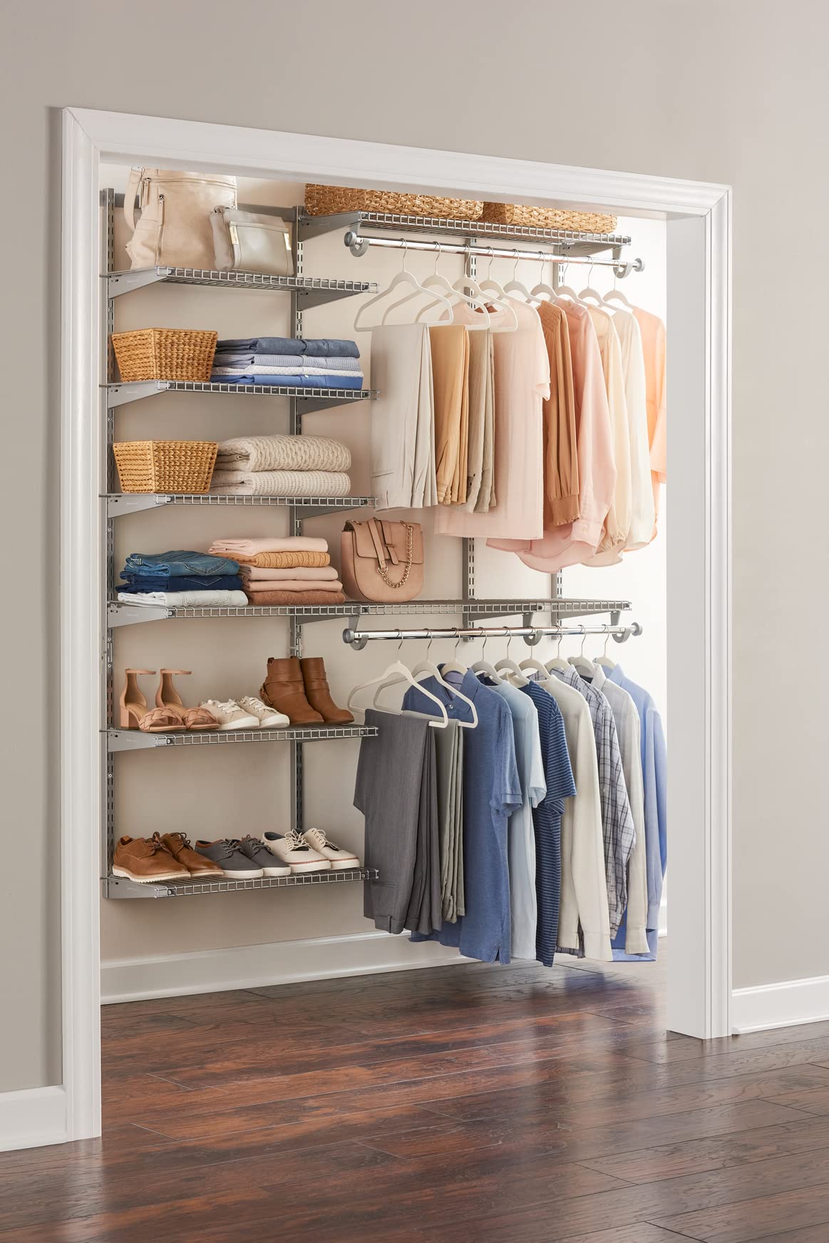 Rubbermaid Configurations Deluxe Custom Closet Kit - 3-6 Ft Adjustable Metal Wire Shelving System with Titanium Finish | Expandable Storage Organizer for Home Closet, Pantry, Laundry & Mudroom | Easy Installation with Included Hardware | Perfect for Bedroom, Garage & Basement Organization