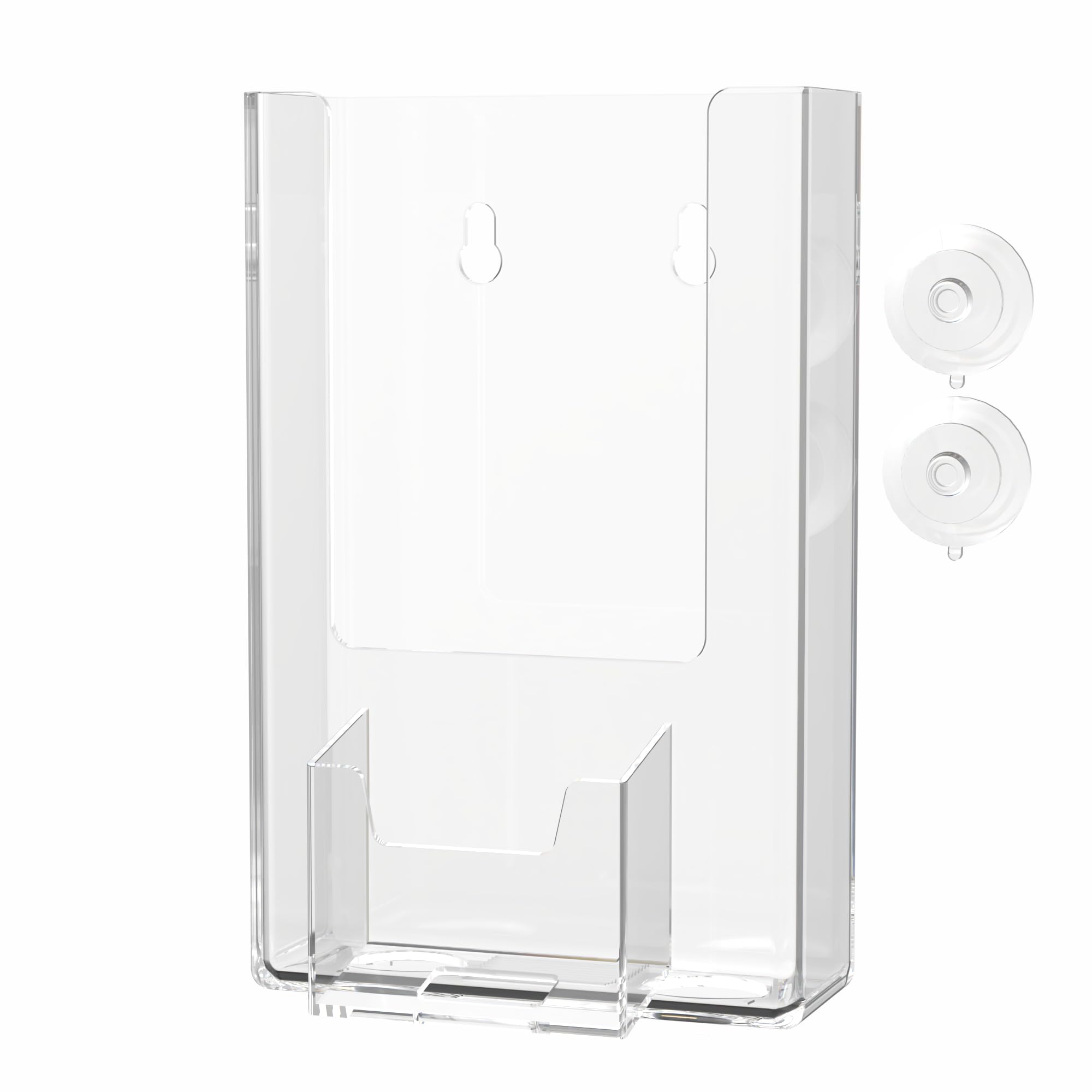6 Pack Clear Acrylic Suction Cup Tri-Fold Holder with Card Slot - Holds 4
