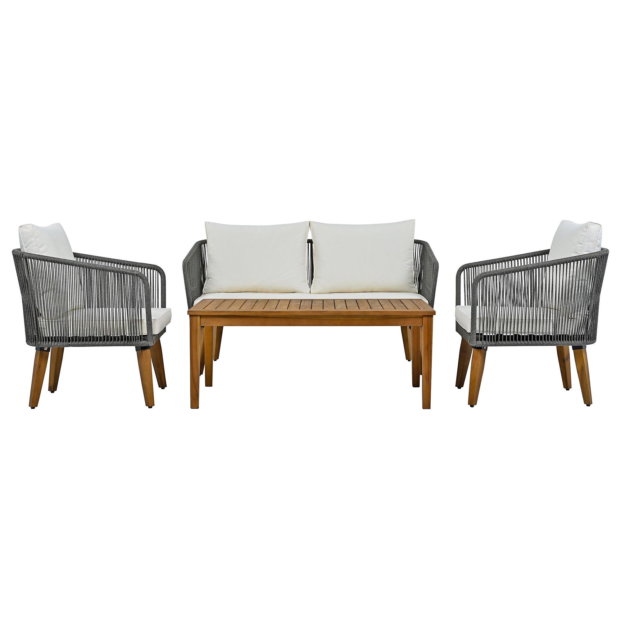 4-Piece Outdoor Patio Furniture Set with Loveseat, Rope Wicker Conversation Set & Cushions - Perfect for Backyard, Garden, Poolside & Outdoor Entertaining