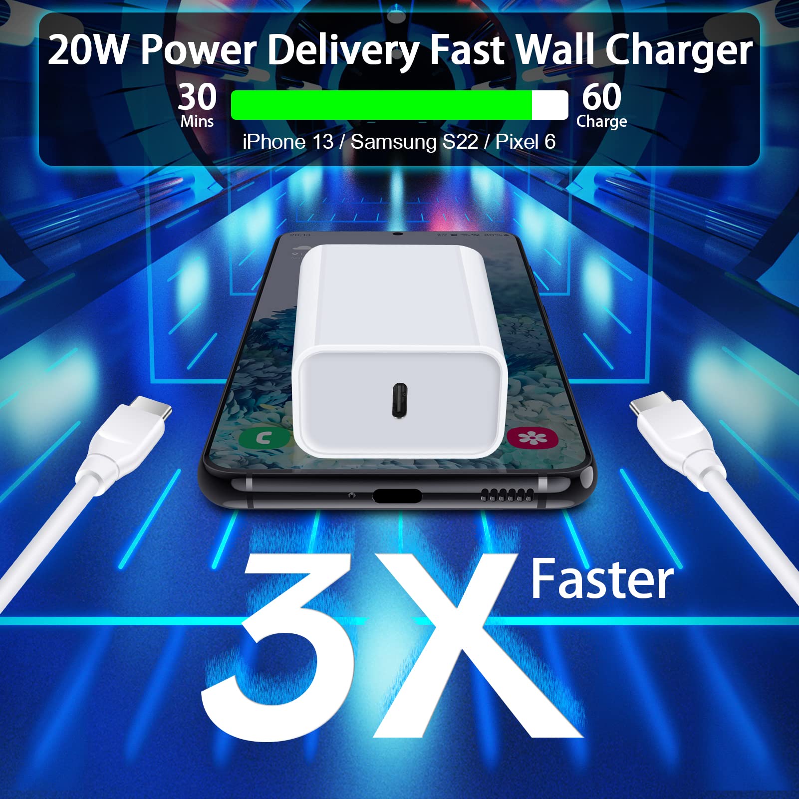 20W USB C Fast Charger Block & 6FT Type C to C Cable - Compatible with Samsung Galaxy A16 5G, A54, A14, A15, S25, A03s, S24, S23, A23, S21FE, S22 Ultra, A13, A53, A32, A52, S20 - Wall Plug Power Adapter for Quick Charging at Home, Office, or Travel