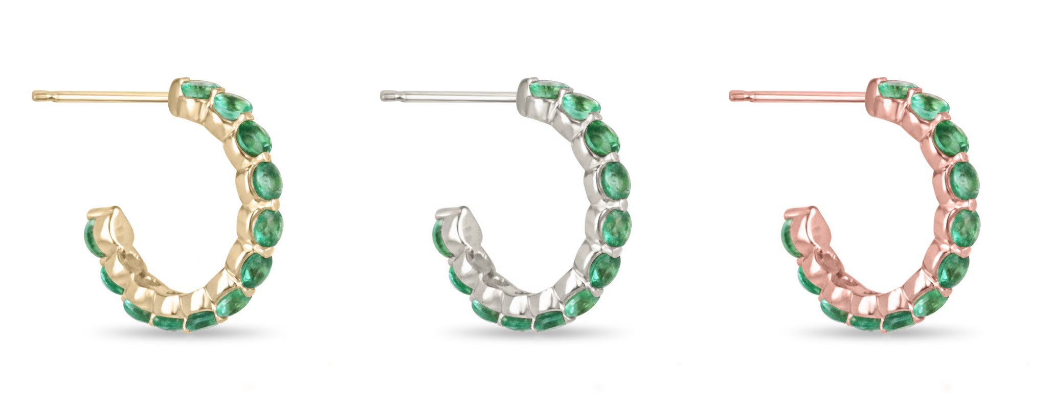 1.50tcw 14K Gold Medium Green Round Cut Emerald Prong Set Half Hoop Huggie Earrings for Women - Elegant Everyday Jewelry Gift for Her, Perfect for Parties, Weddings & Special Occasions