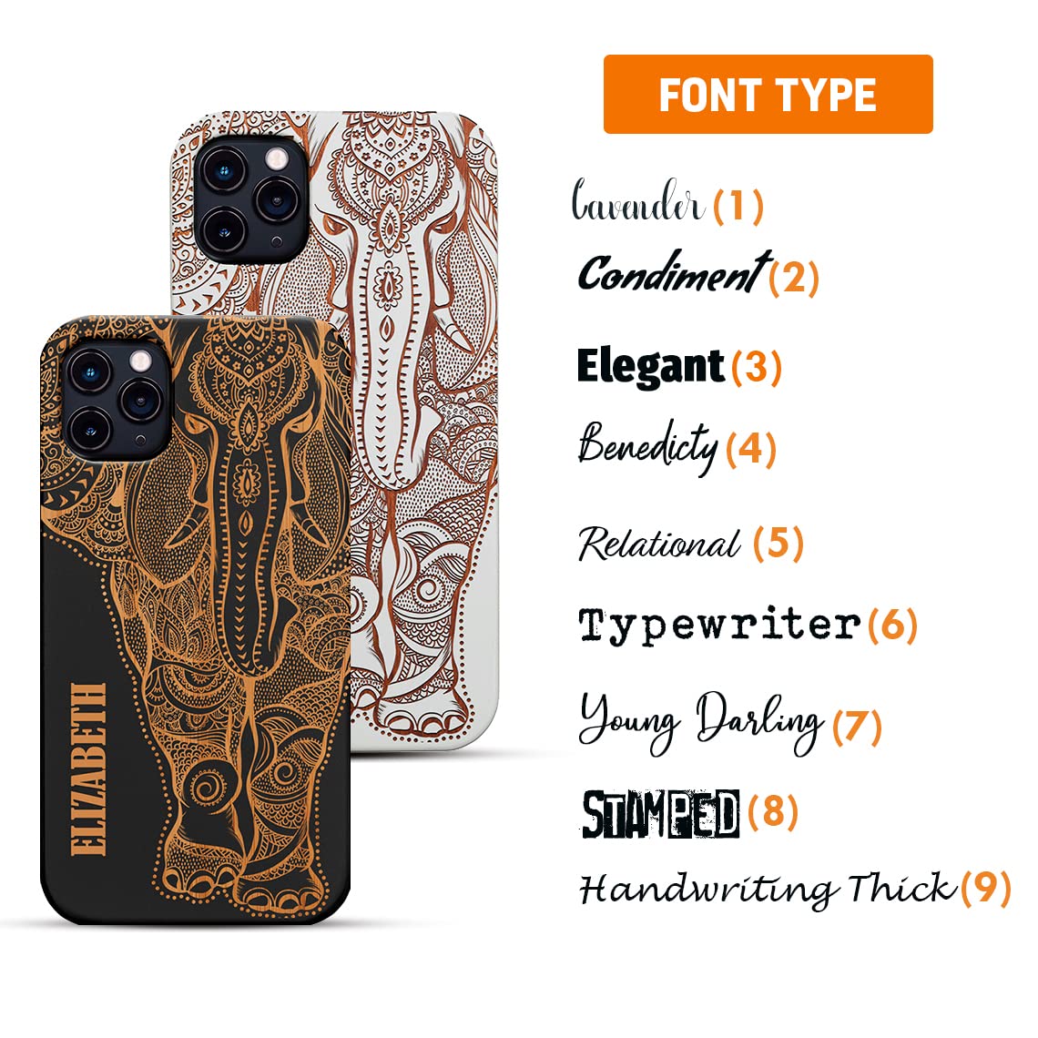 Personalized Engraved Wood Phone Case with Free Screen Protector - Compatible with iPhone 16/15/14/13/12/11 & Samsung Galaxy S20/S21/S22/S23/S24 - Custom Design Options (Elephant 2) - Perfect Gift for Birthday, Anniversary & Everyday Protection