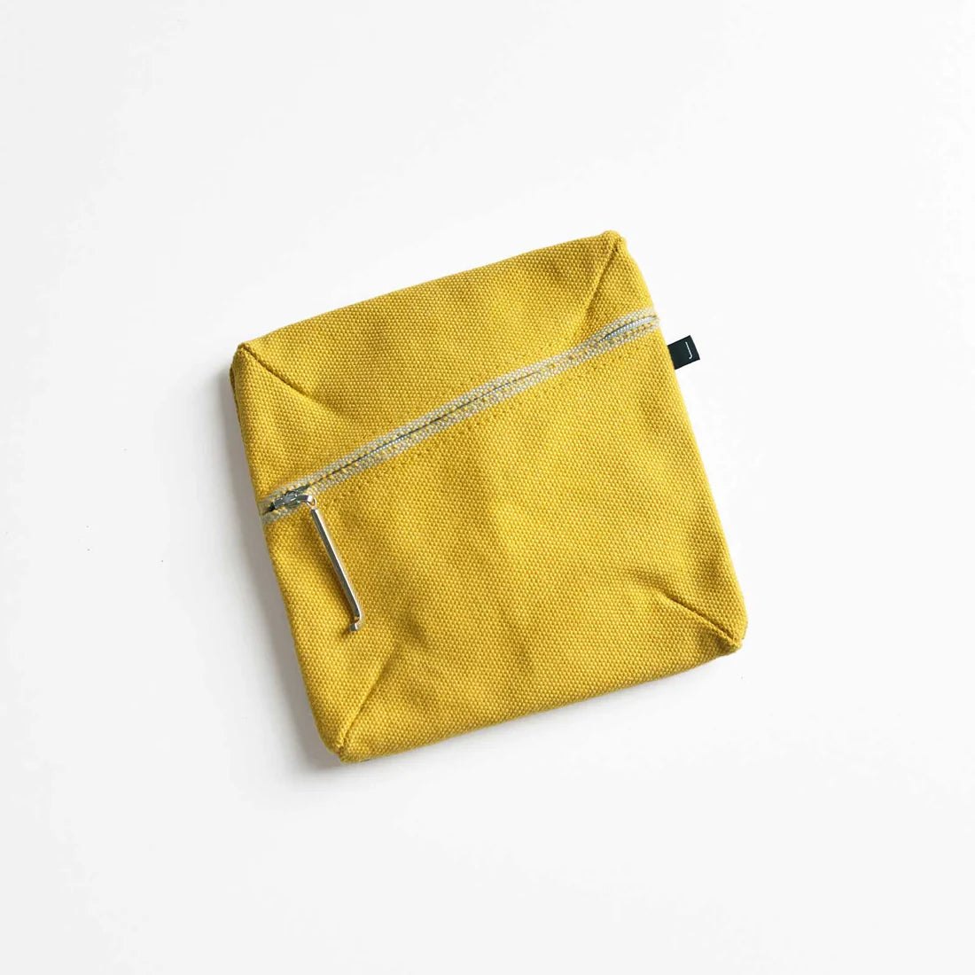 Kurashiki Hampu Canvas Pouch - Square Mustard Yellow Japanese Style Bag for Everyday Use, Travel & Storage | Handmade Cotton Organizer