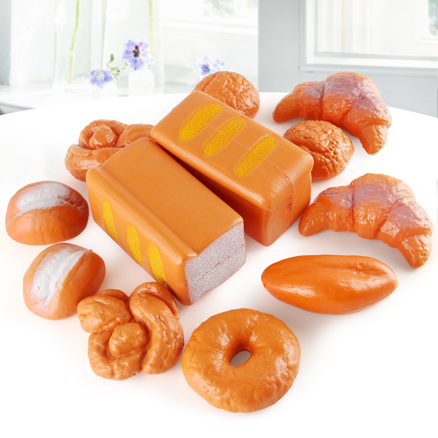 12-Piece Realistic Fake Bread Pastries Set - Life-Sized Plastic Pretend Play Food Toys for Kids Bakery, Grocery & Kitchen Role Play - Perfect for Pretend Cooking, Tea Parties & Educational Play
