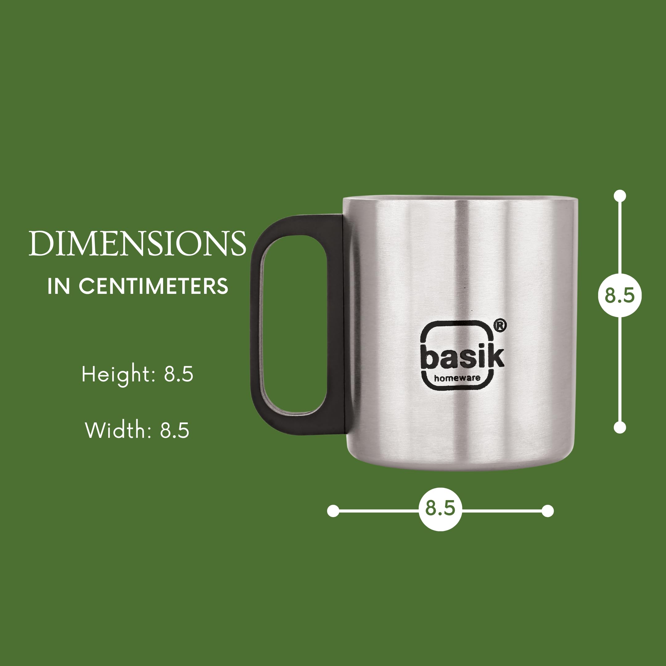 BASIK Astra Double-Walled Stainless Steel Cups - 16oz Insulated Coffee Mugs for Hot & Cold Drinks, Set of 2 Black Metal Travel Tumblers - Perfect for Office, Camping, and Outdoor Adventures