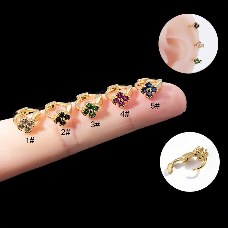 18K Gold Cartilage Huggie Earrings with Flower Design - Sparkling Hoop Earrings for Women | Perfect for Everyday Wear, Parties, and Special Occasions | HSPJ402