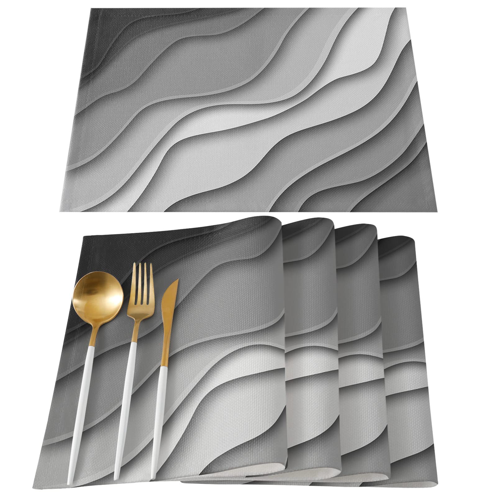 Grey Modern Geometric Washable Place Mats Set of 4 for Dining Room, Dinner Table, and Kitchen Decorations