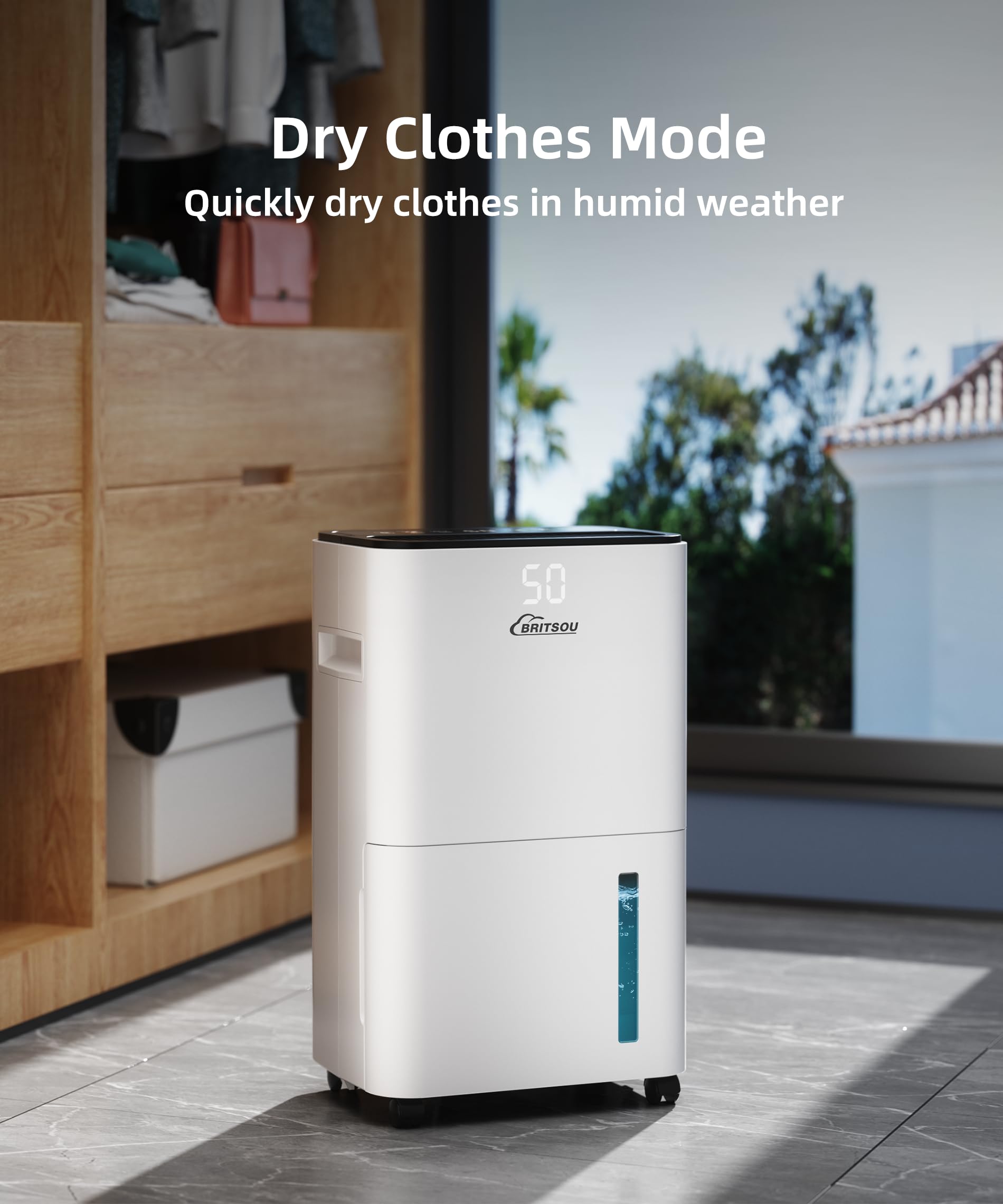 BRITSOU 2000 Sq. Ft Energy Efficient Dehumidifier for Basement & Home - 34 Pint Capacity with Auto Shut Off, 24HR Timer & Drain Hose - Ideal for Damp Basements, Large Rooms & High Humidity Areas