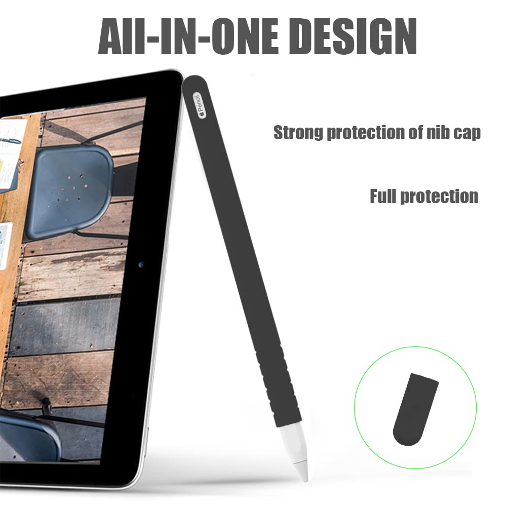 YINVA Apple Pencil 2nd Generation Sleeve Cover - Protective Grip Skin Case with Nib Cap (Black) | Perfect for iPad Pro, Drawing, Note-Taking & Digital Art Accessories