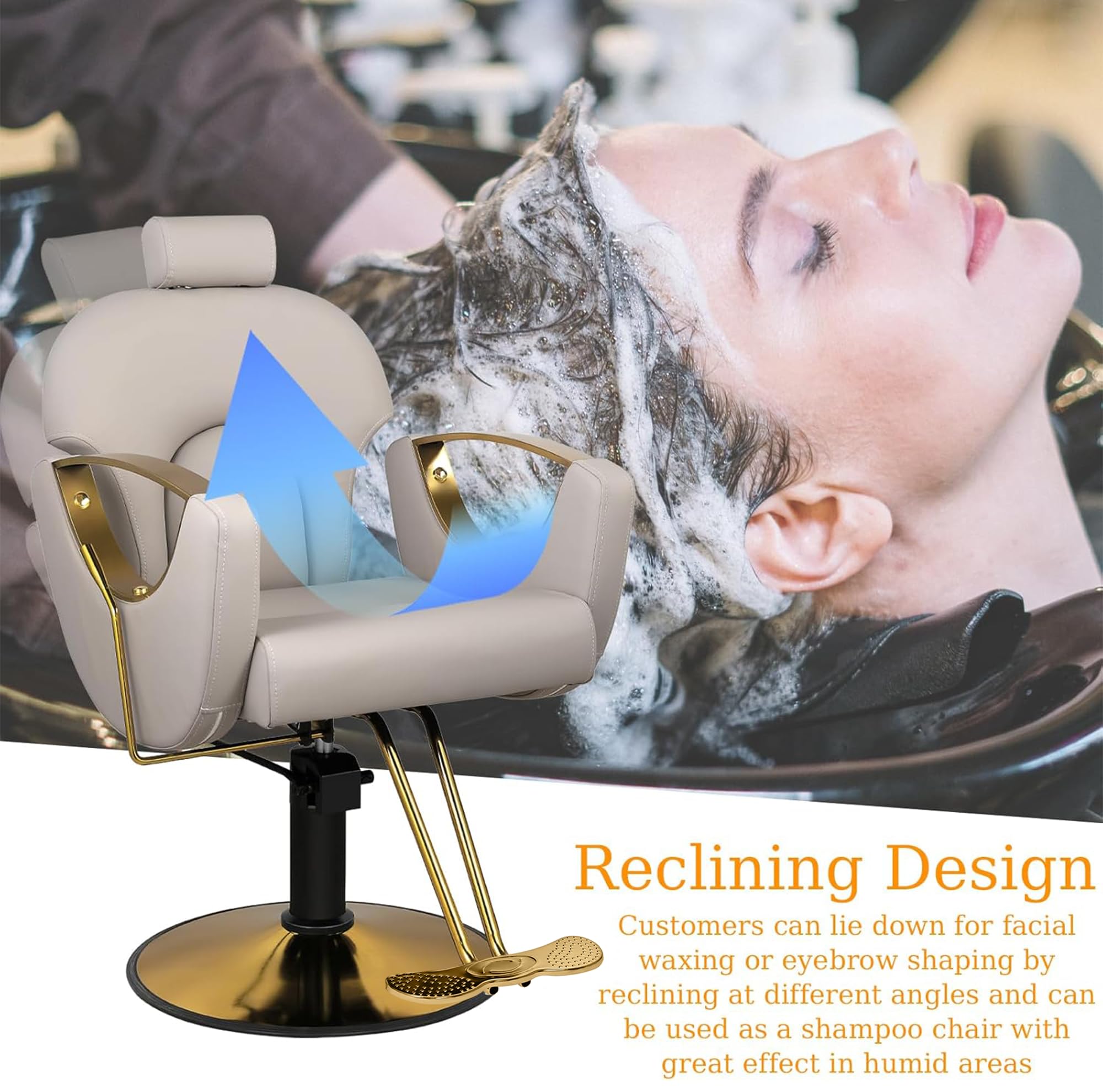 Professional 360° Swivel Adjustable Hydraulic Barber Chair with Reclining Headrest - Grey Salon Stylist Chair for Hairdressers & Beauty Professionals | Perfect for Hair Salons, Barber Shops & Home Grooming Stations