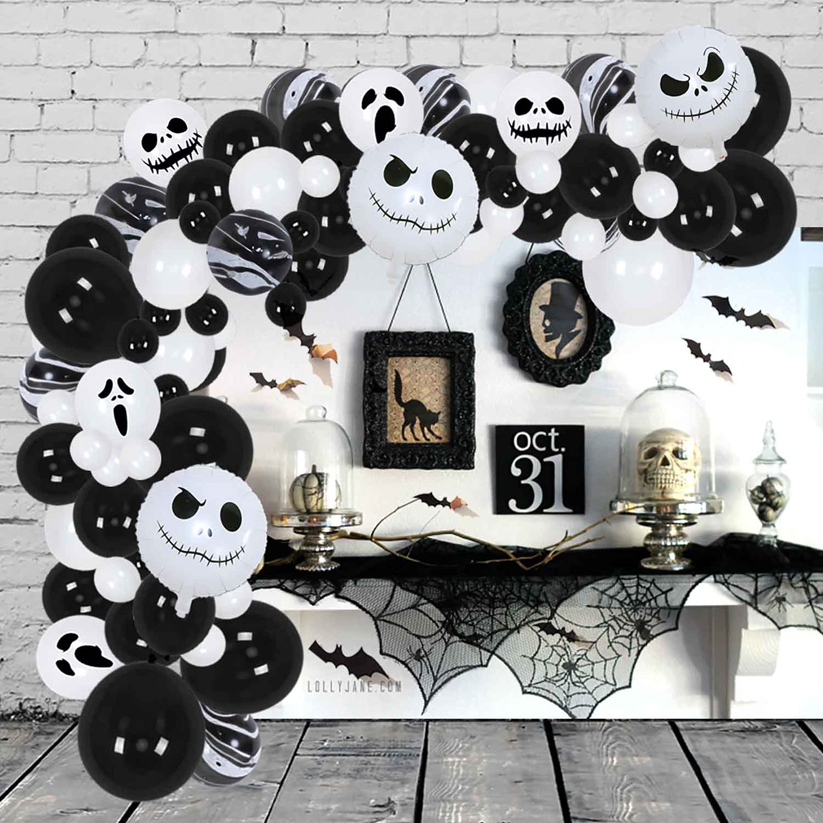 Halloween Balloons Decorations Kit - 95PCS Black & White Skull Ghost Balloon Arch Garland for Halloween Party Decor, Baby Shower, Indoor Backdrop - Perfect for Spooky Home Decorations, Haunted House Parties & Trick-or-Treat Photo Booths