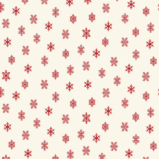 Buttermilk Basin Winter in Snowtown Fabric - Cream Red Snowflake Print Cotton Fabric by the Yard for Quilting, Holiday Decor & DIY Crafts