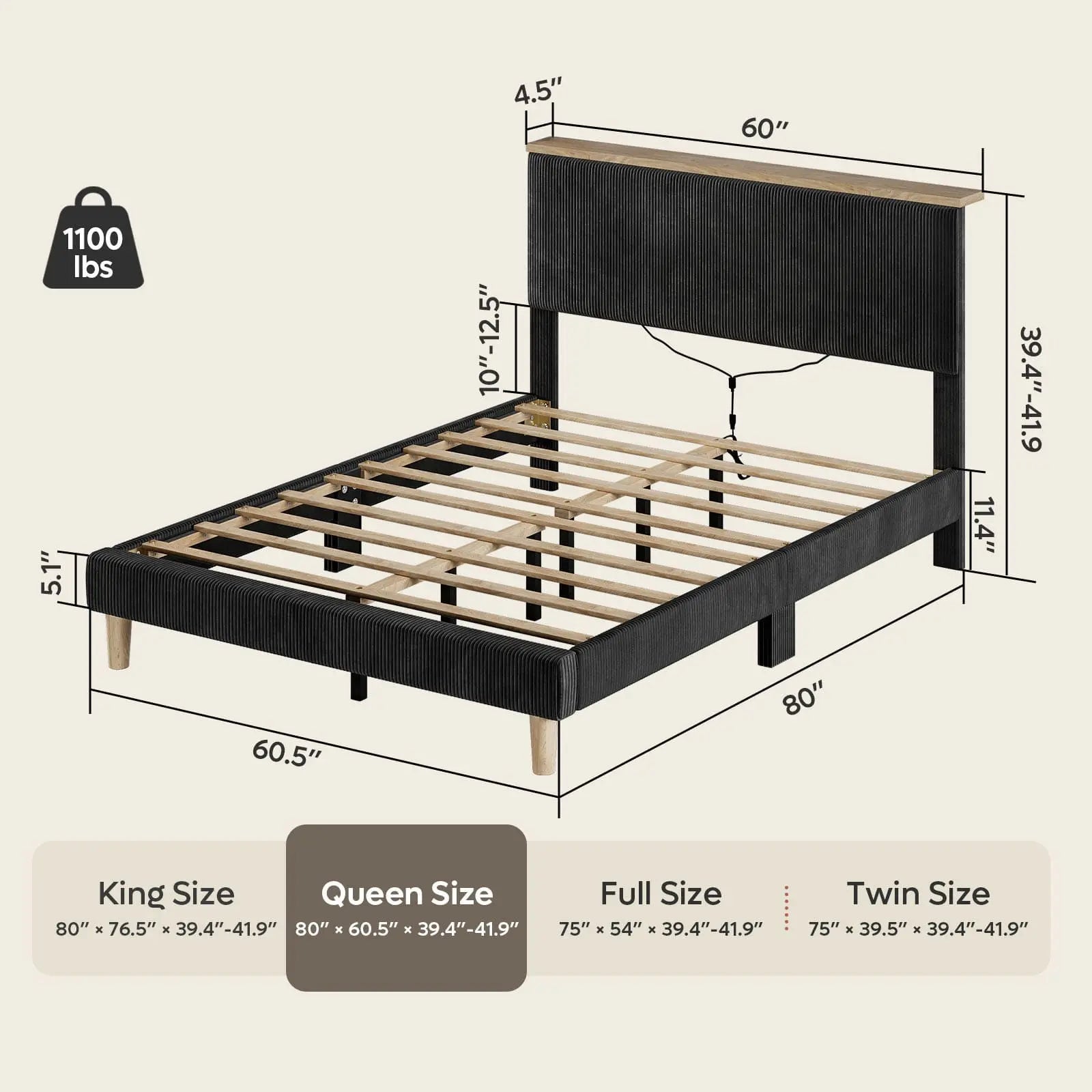 Bestier Queen Size Bed Frame with Upholstered Headboard - Sturdy Metal Platform Bed with Noise-Free Support - Perfect for Master Bedrooms, Guest Rooms & Apartments