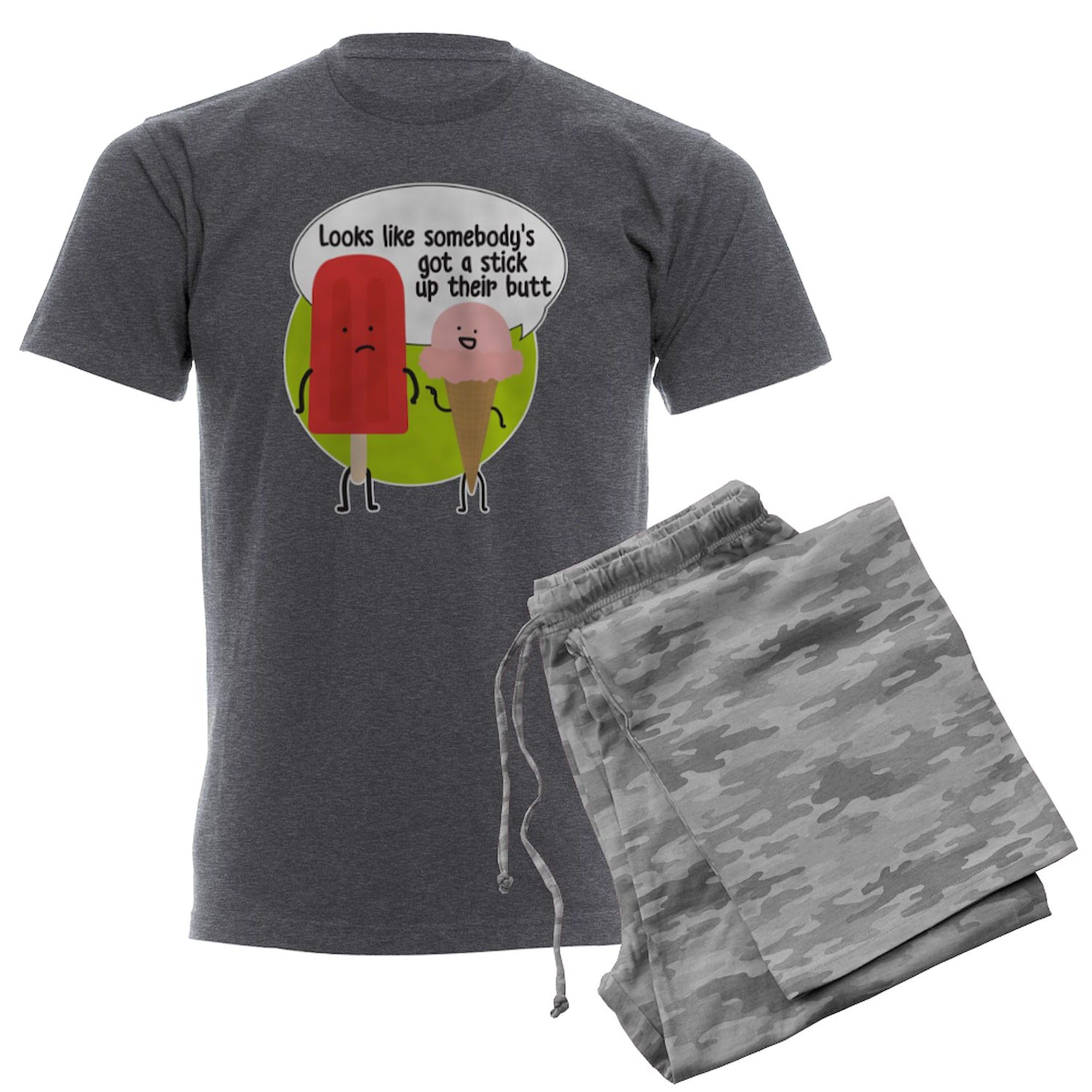 Funny Popsicle Stick Print Men's Charcoal Pajama Set - Soft & Comfortable Sleepwear for Lounge & Gifts - Perfect for Christmas, Birthday & Relaxing at Home