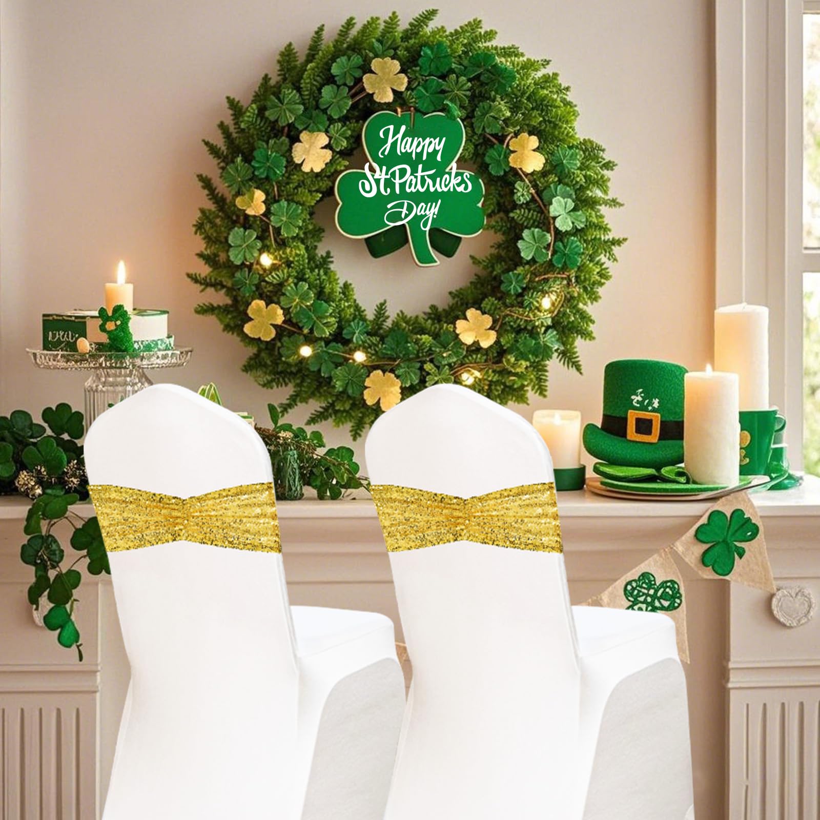 50 Gold Sequin Chair Sashes - Elegant Wedding Chair Covers, Banquet Decor & Party Table Runners for Bridal Showers, Anniversary Celebrations and Special Events