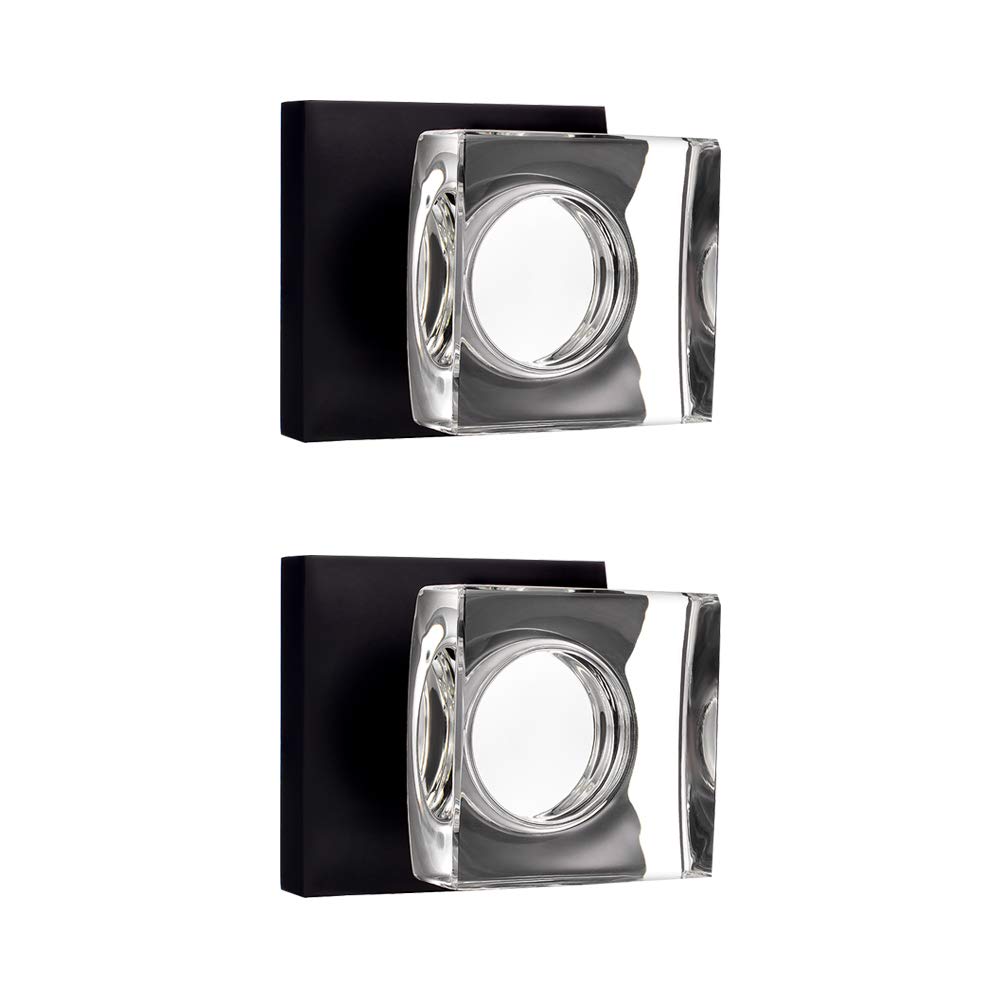 2 Pack Matte Black Crystal Glass Dummy Door Knobs - Square One-Sided Interior Door Handles for Closet, Hallway & Bedroom - Decorative Hardware for Home & Office Doors