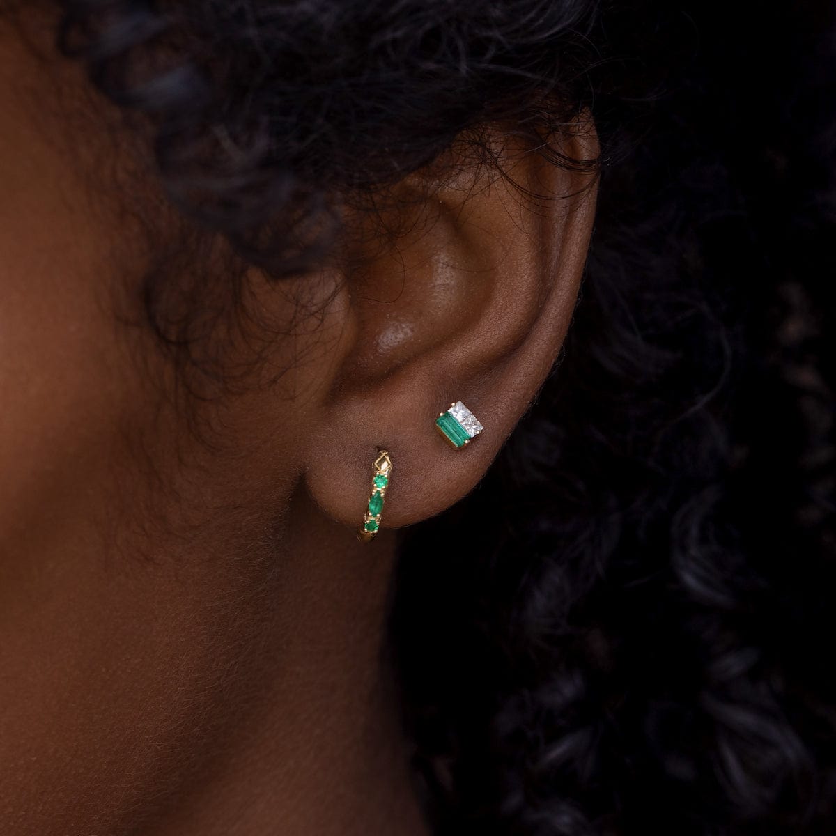 Emerald Diamond Stud Earrings for Women - 14K Gold Plated Twinkle Earrings for Everyday Wear & Special Occasions