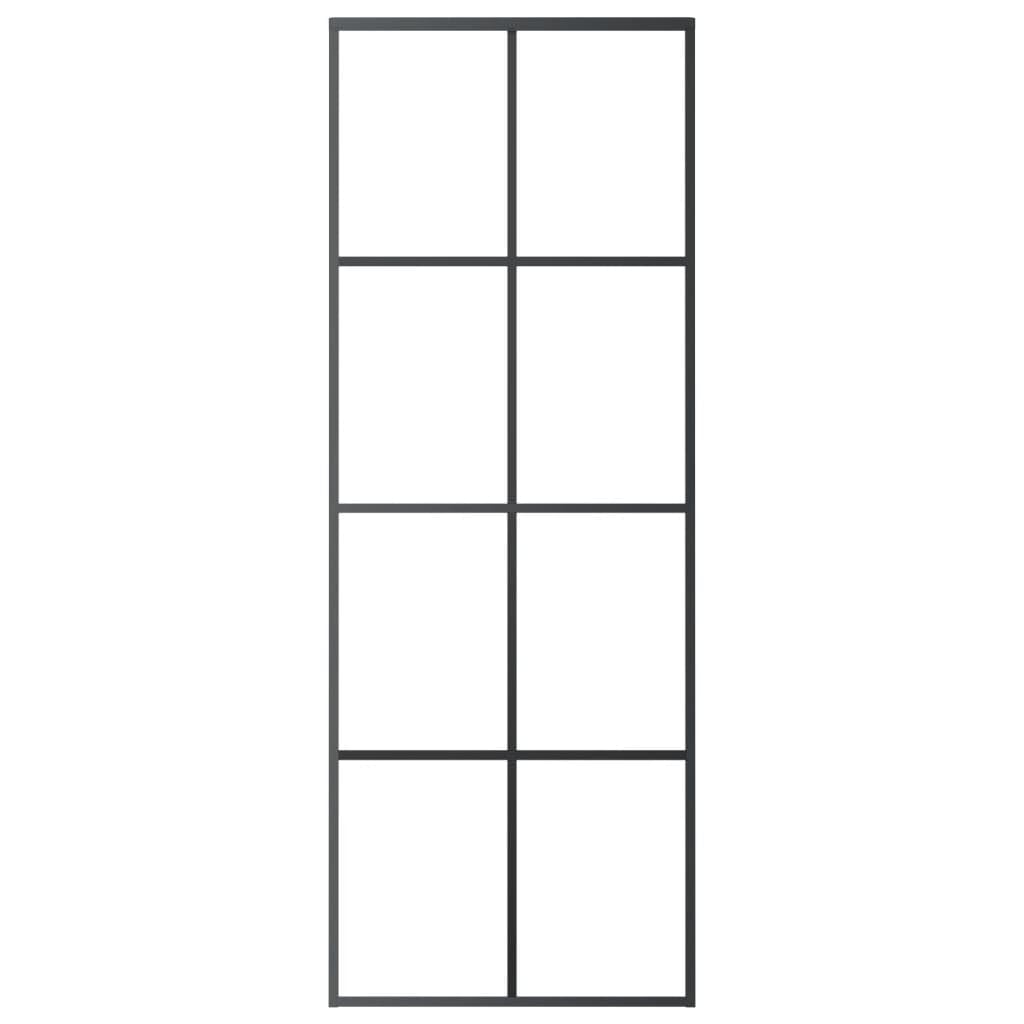 vidaXL Black Glass Sliding Barn Door Kit - 76x205 cm ESG Glass & Aluminum Track - Modern Interior Partition for Home, Office, and Room Divider