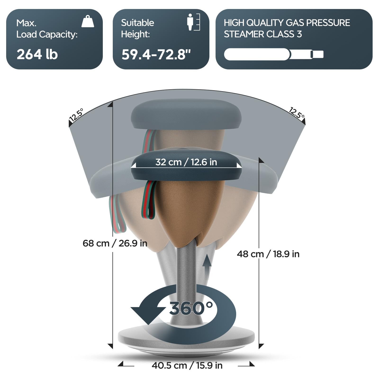 **Adjustable Height Wobble Stool for Standing Desk - 360° Rocking Motion & Non-Slip Base - Ergonomic Office & Classroom Chair - Portable Balance Stool (Gray Brown) - Perfect for Active Sitting & Home Office**
