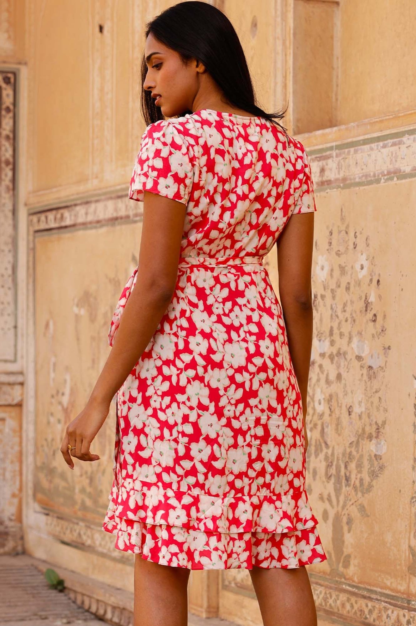 Chelsea EcoVero™ Wrap Dress - Sustainable Viscose Blossom Pink & Cream Floral Print | Women's Summer Casual Dress for Beach, Office & Date Night