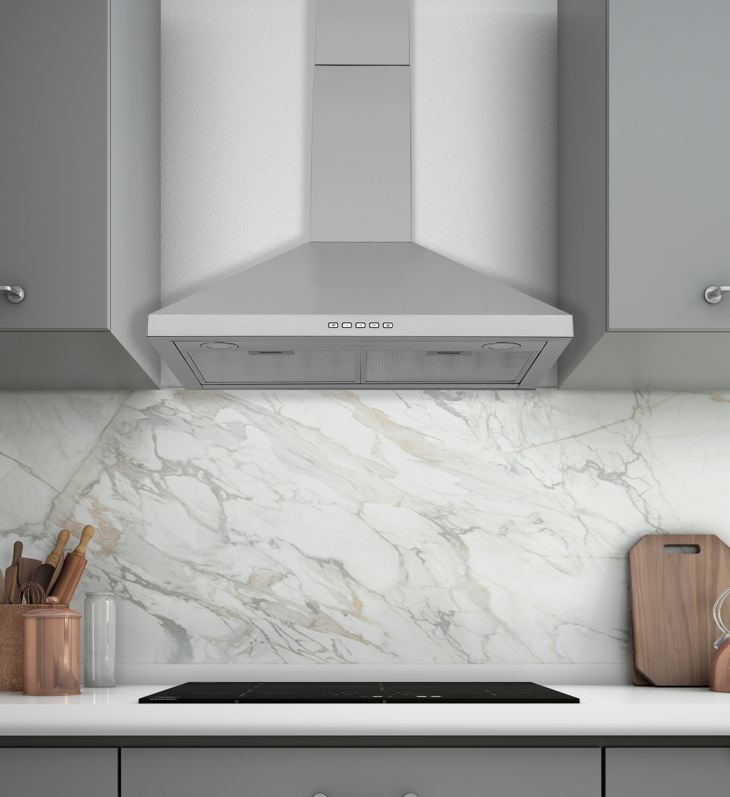 30 Inch Stainless Steel Convertible Wall Mounted Pyramid Range Hood - Powerful Kitchen Ventilation for Home Cooking, Grilling & Baking