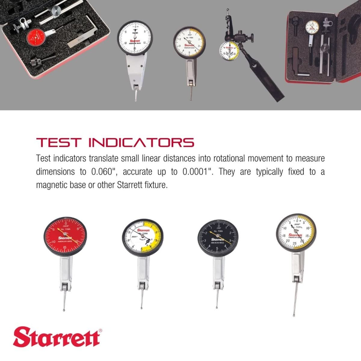 Starrett 3908MA Dial Test Indicator with Dovetail Mount - 40mm Yellow Dial, 0.2mm Range, 0-100-0 Reading, 0.002mm Graduations - Includes Two Dovetail Clamps & Case - Perfect for Precision Machining, Metalworking, and Quality Control Measurements
