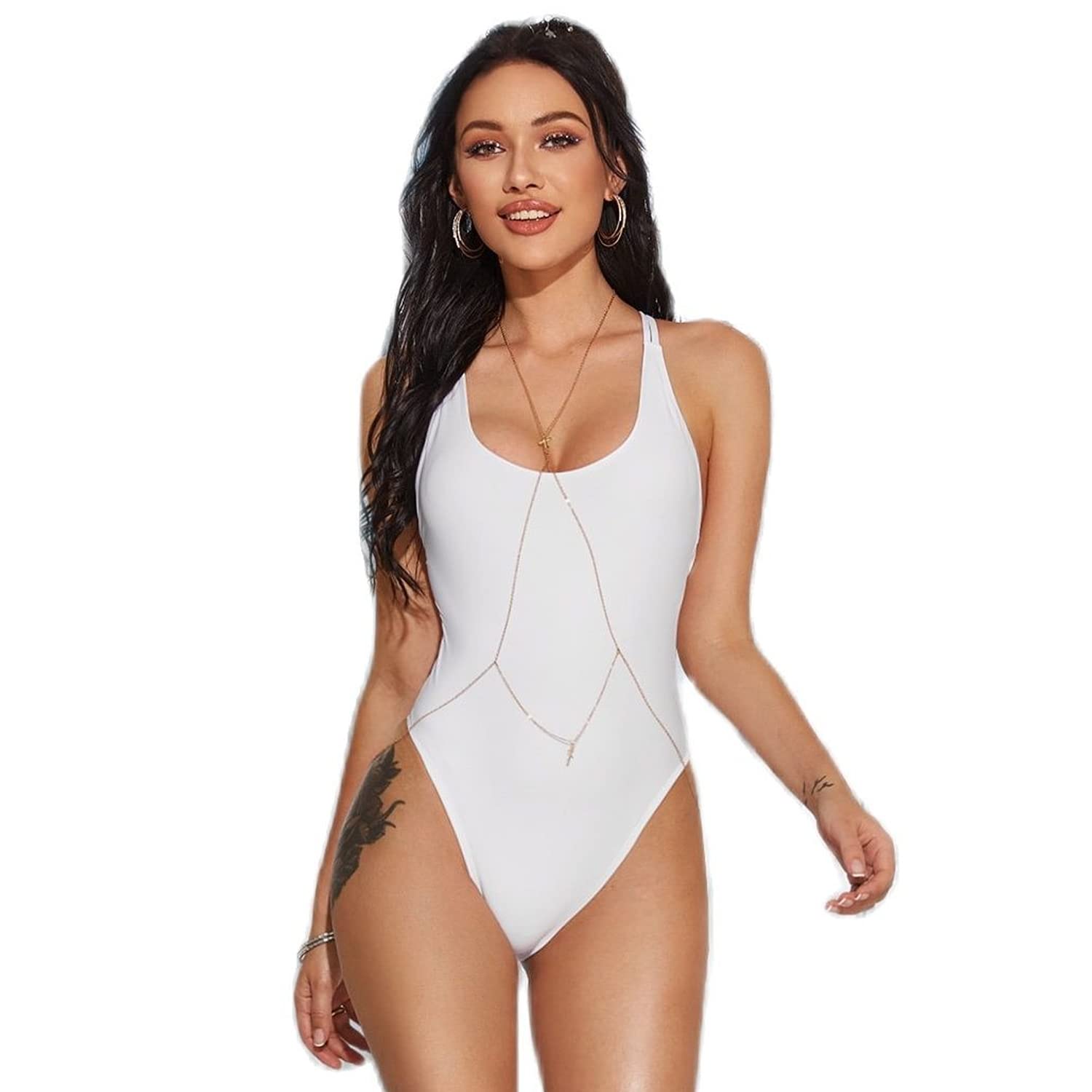 Women's Solid Color One-Piece Backless Swimsuit with Adjustable Straps - Sexy Summer Beachwear for Pool, Vacation & Water Sports