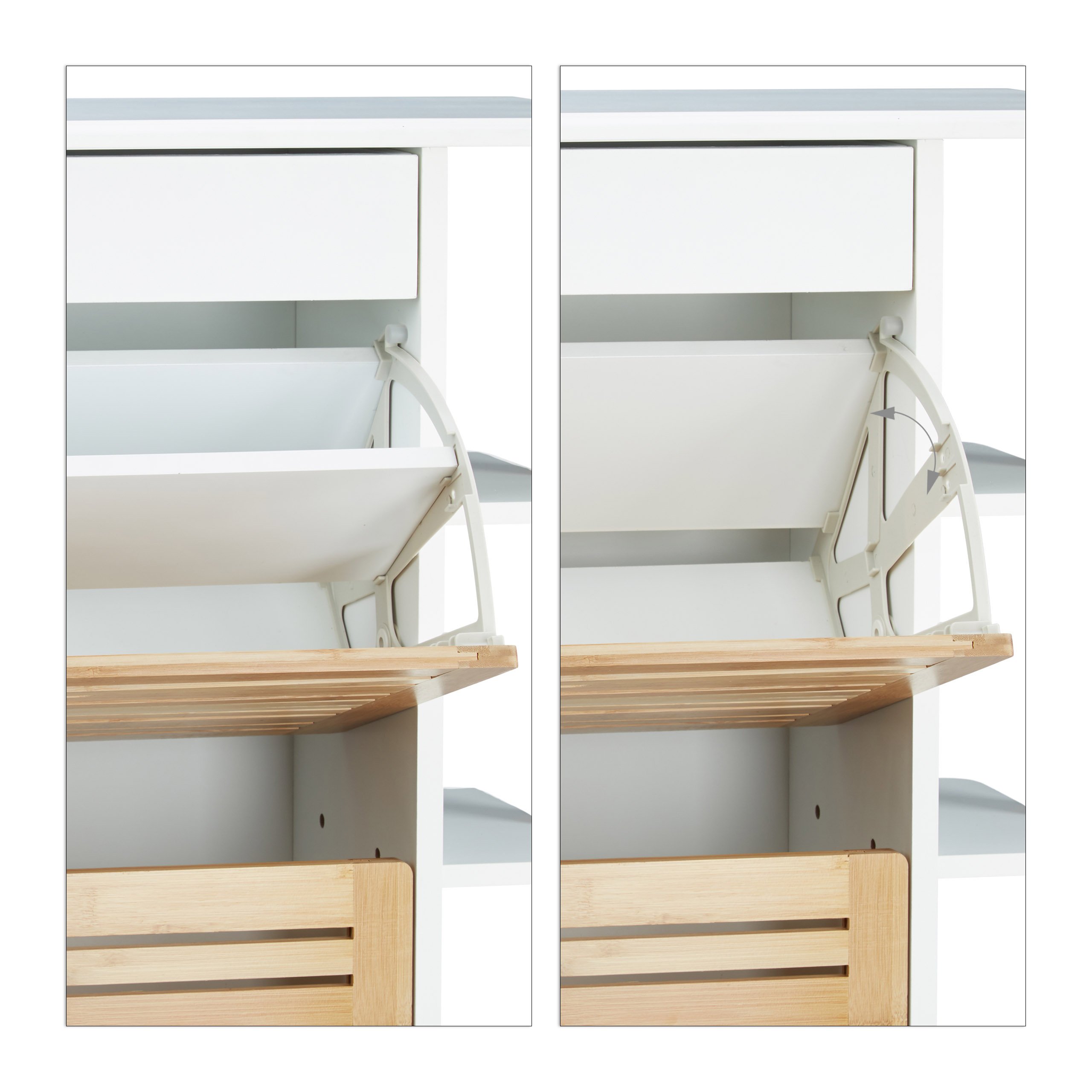 12-Pair Tip Forward Shoe Holder with Drawer & Bamboo Lids - White Wooden Shoe Closet Organizer | Space-Saving Shoe Storage for Entryway, Closet, or Bedroom