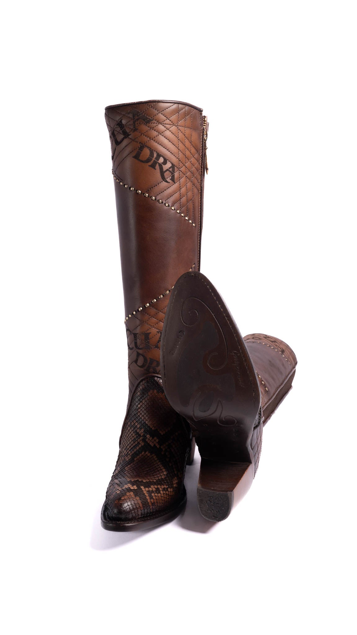 Women's Cuadra CU561 LD Glazed Chestnut Python Laser & Embroidery & Woven Round Toe Cowboy Boots - Perfect for Western Fashion, Country Concerts & Night Out