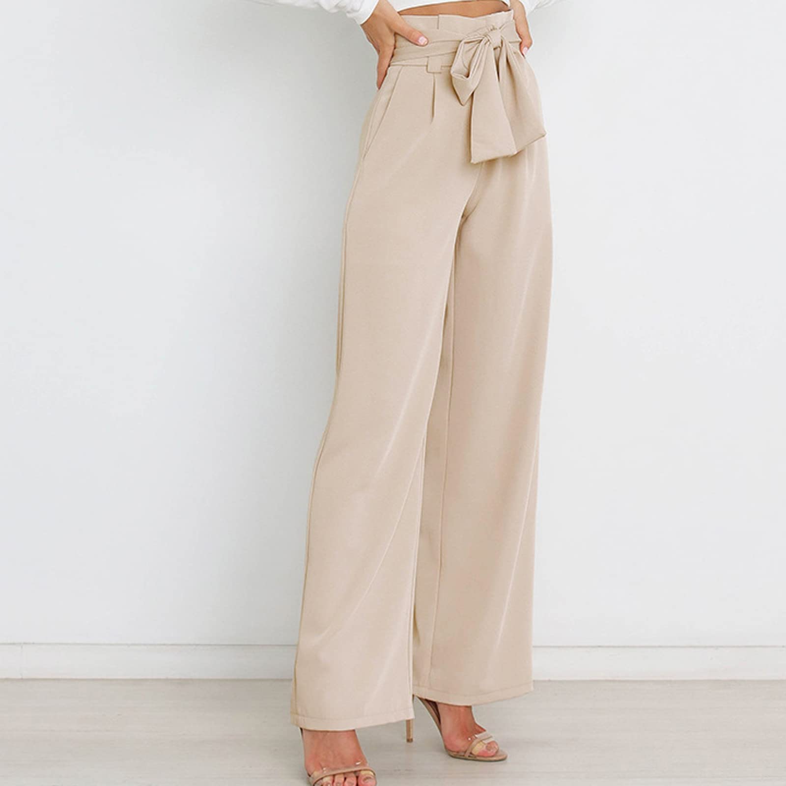 Women's High Waisted Wide Leg Pants - Stretch Elastic Back Waistband Business Office Work Trousers - Long Straight Leg Suit Pants for Professional Women | Perfect for Office, Meetings & Formal Occasions