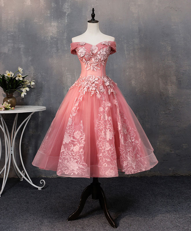 Elegant Pink Tulle Lace Off-Shoulder Short Prom Dress for Homecoming - Perfect for Dances, Parties & Special Occasions