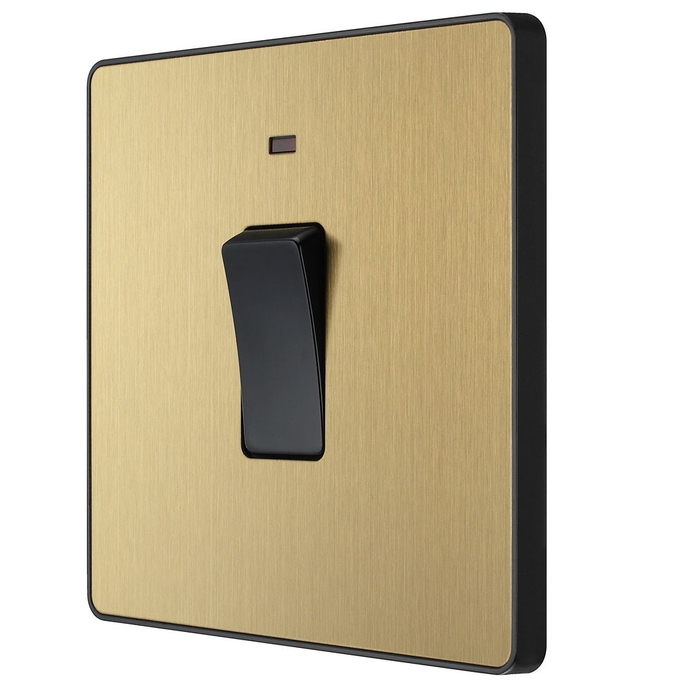 BG Evolve Satin Brass 20A Double Pole Switch with LED Indicator - Modern Electrical Switch for Home & Office Lighting Control | Perfect for Bedrooms, Living Rooms & Commercial Spaces