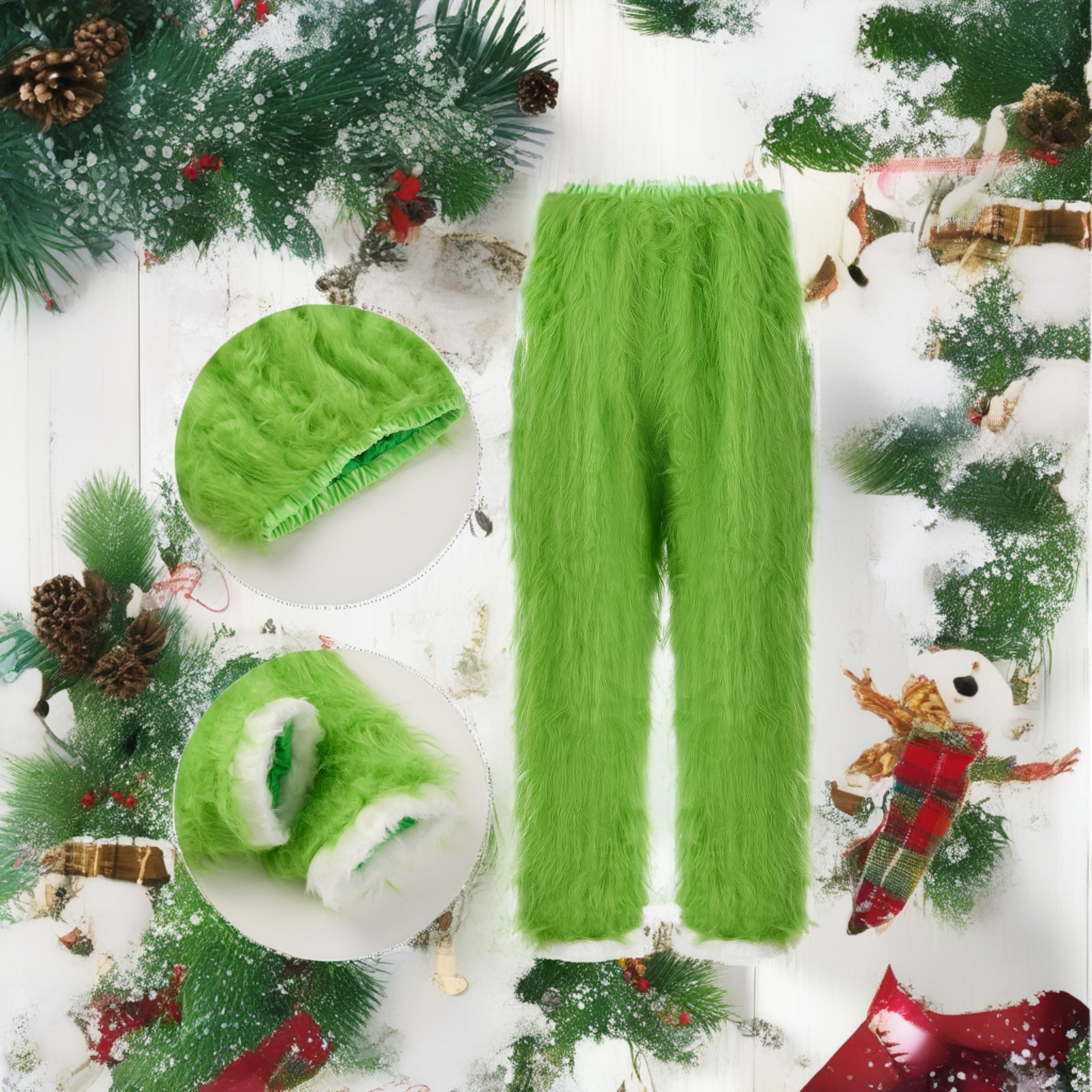 7PCS Christmas Green Monster Costume for Adults - Santa Suit Set with Mask | Festive Holiday Party Outfit for Cosplay, Christmas Events & Themed Gatherings