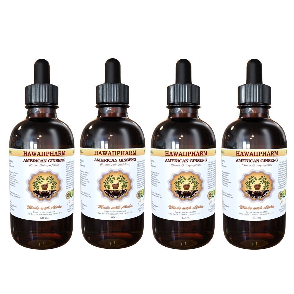 American Ginseng Liquid Extract (Panax Quinquefolius) - 4x4 oz Organic Dried Root Tincture Supplement for Energy, Immunity & Stress Relief - Perfect for Daily Wellness, Workout Recovery & Mental Focus