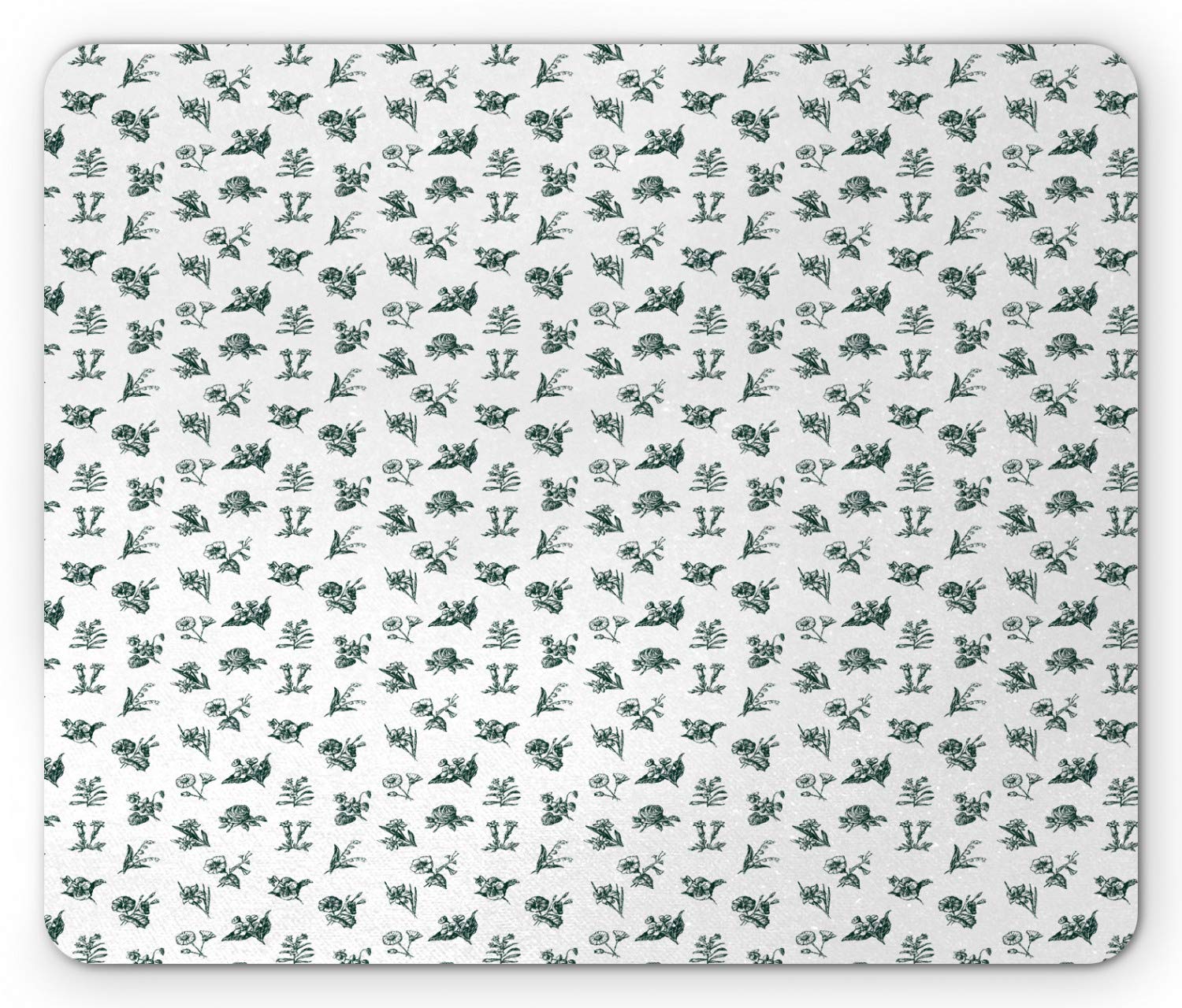 Ambesonne Vintage Floral Mouse Pad - Non-Slip Rubber Base with Continuous Garden Flower Pattern, Standard Size Rectangle Computer Mousepad in White & Emerald Green | Perfect for Office, Gaming & Home Workspace Decor