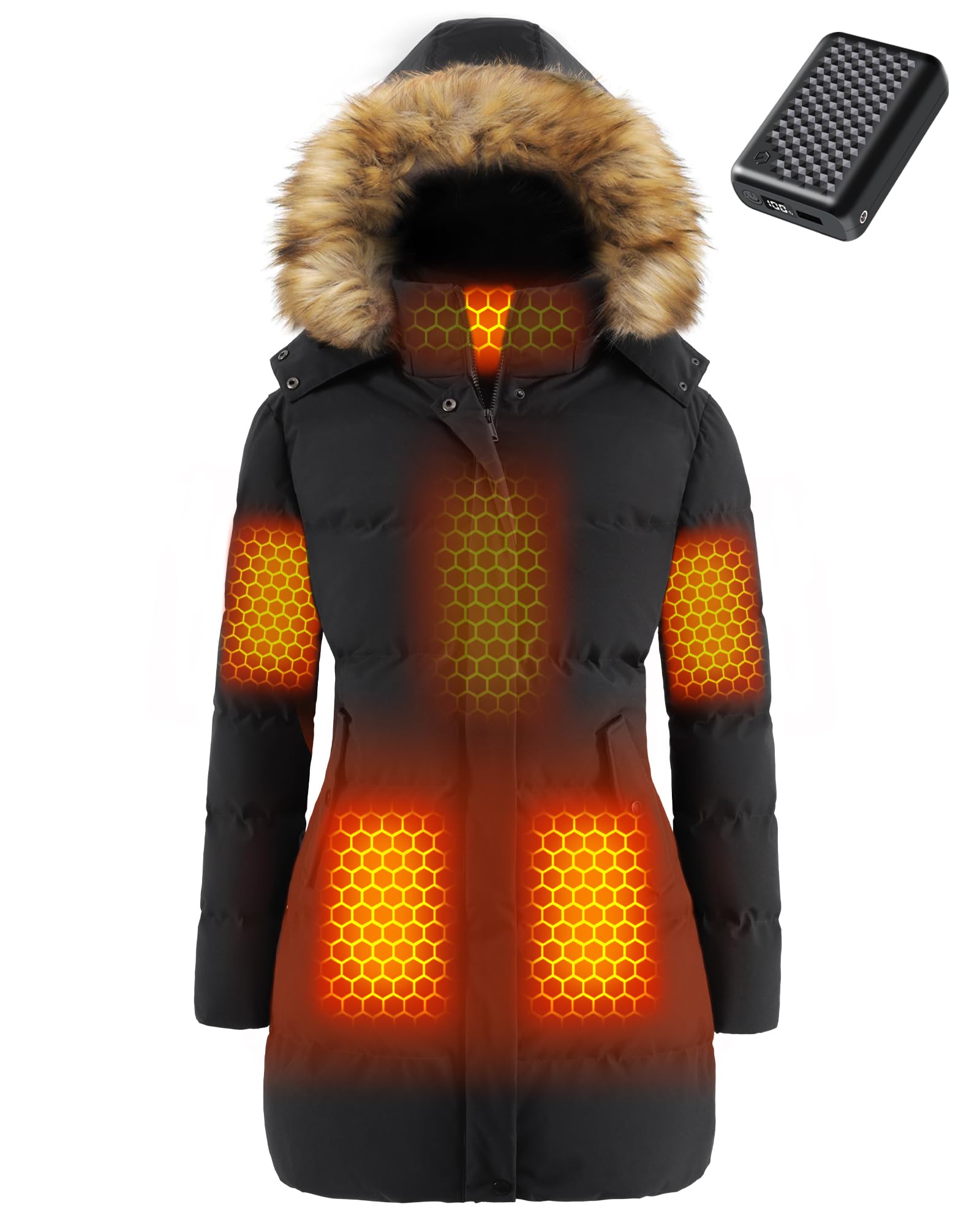 Graphene Women's Heated Jacket - 12V Fast Charging, 18400mAh Large Battery - Perfect for Winter Outdoor Activities, Camping & Hiking