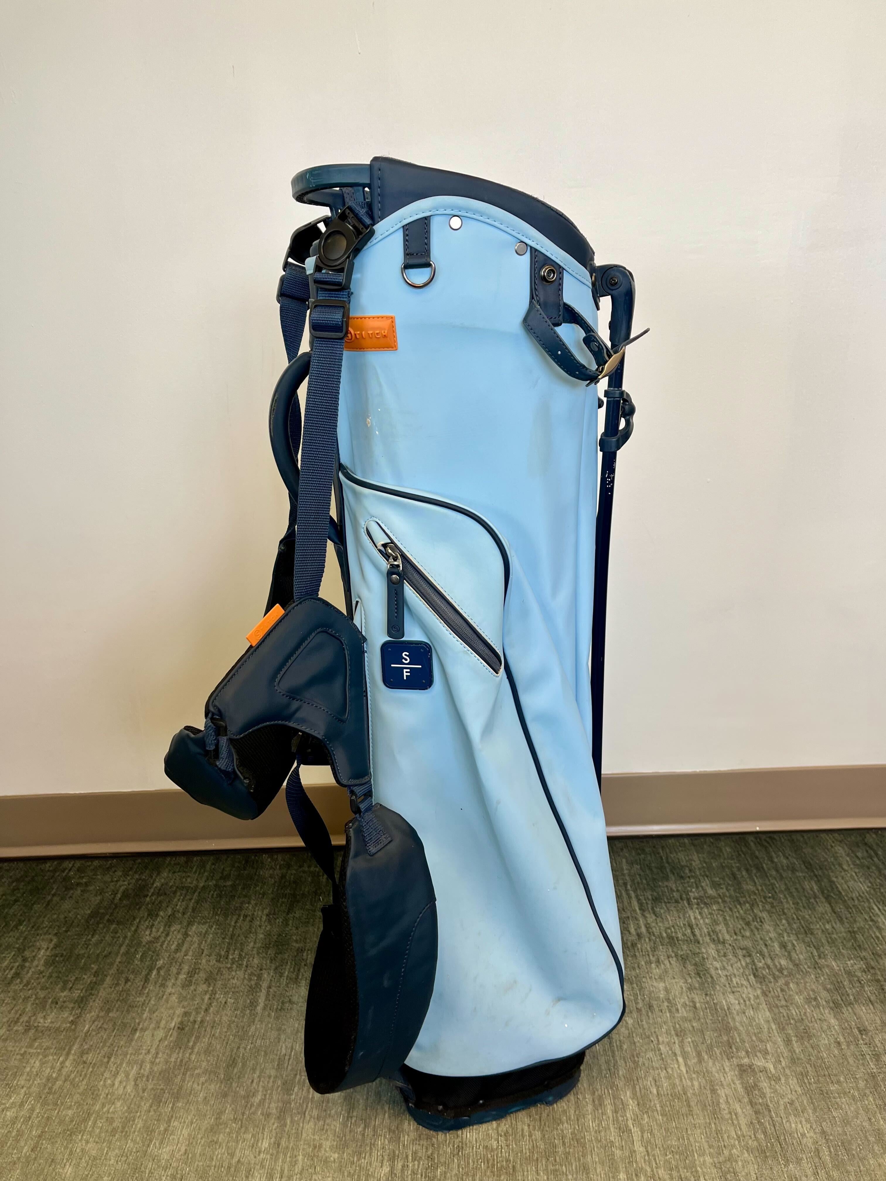 Premium Stitch Sunday Golf Bag - Blue 4-Way Divider with 3 Pockets & Adjustable Strap - Perfect for Weekend Golfers & Club Storage