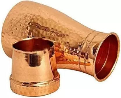 **Ayurveda Pure Copper Water Bottle - 1000ml | Hammered Finish with Glass Lid | Eco-Friendly & Reusable | Perfect for Bedroom, Yoga, Travel & Daily Hydration**
