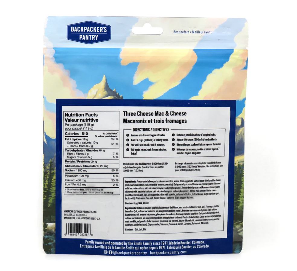 Backpacker's Pantry Three Cheese Macaroni & Cheese - Single Serve Freeze-Dried Meal for Hiking, Camping & Emergency Preparedness