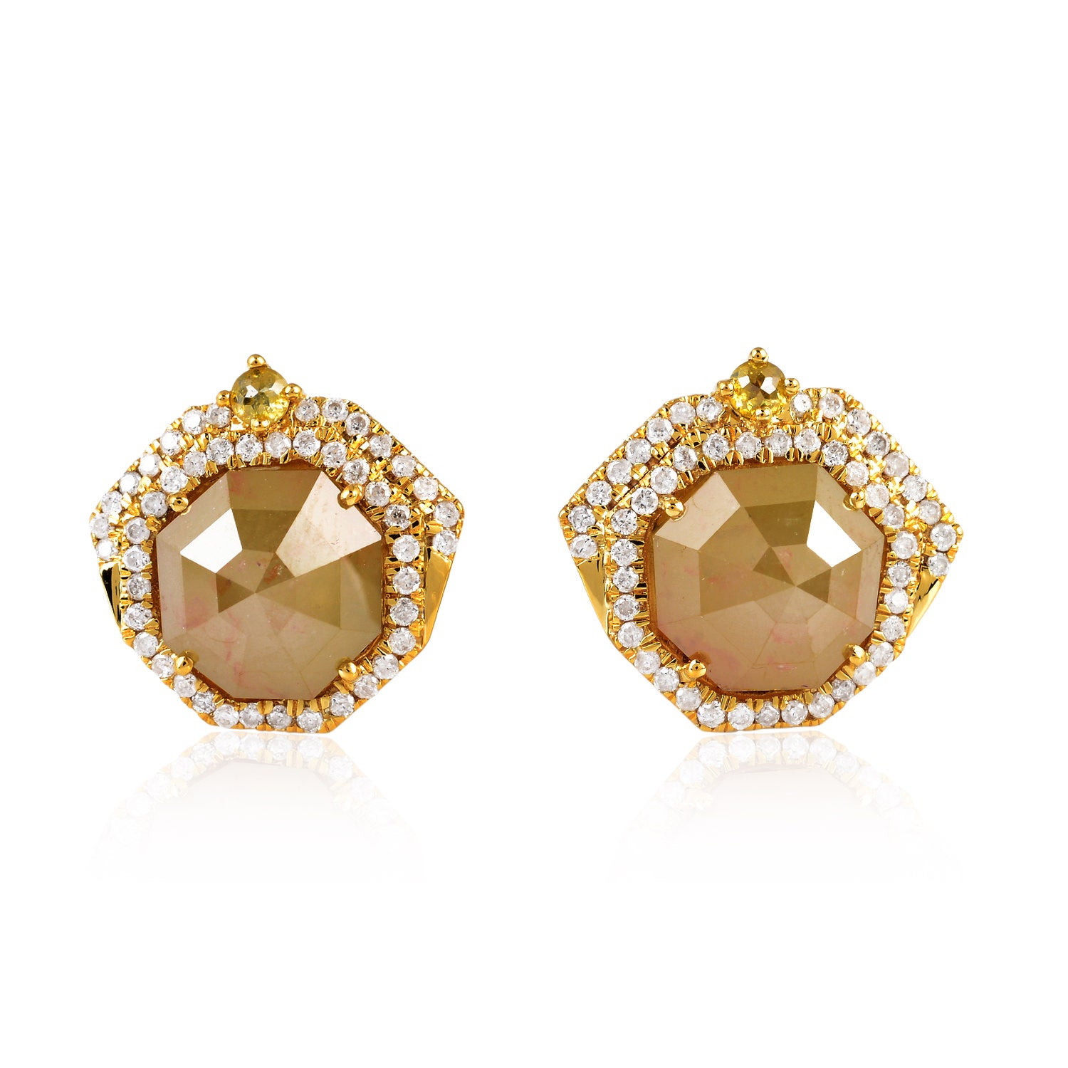 Luxury Fancy Cut Ice Diamond Pave Stud Earrings in 14K Yellow Gold - Elegant Designer Jewelry for Women, Perfect for Weddings, Parties & Special Occasions