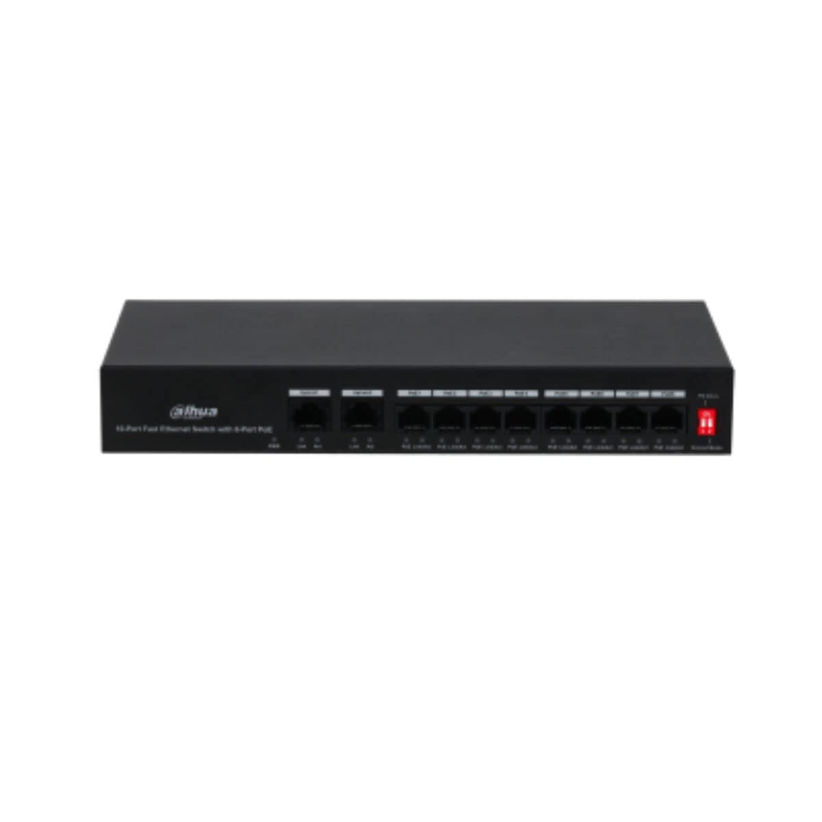 Dahua 10-Port Fast Ethernet PoE Switch with 8 PoE Ports (10/100 Mbps), 2 Uplink Ports, 65W Total Power, 2.0Gbps Switching Speed - Ideal for Home Office, Small Business & IP Camera Systems