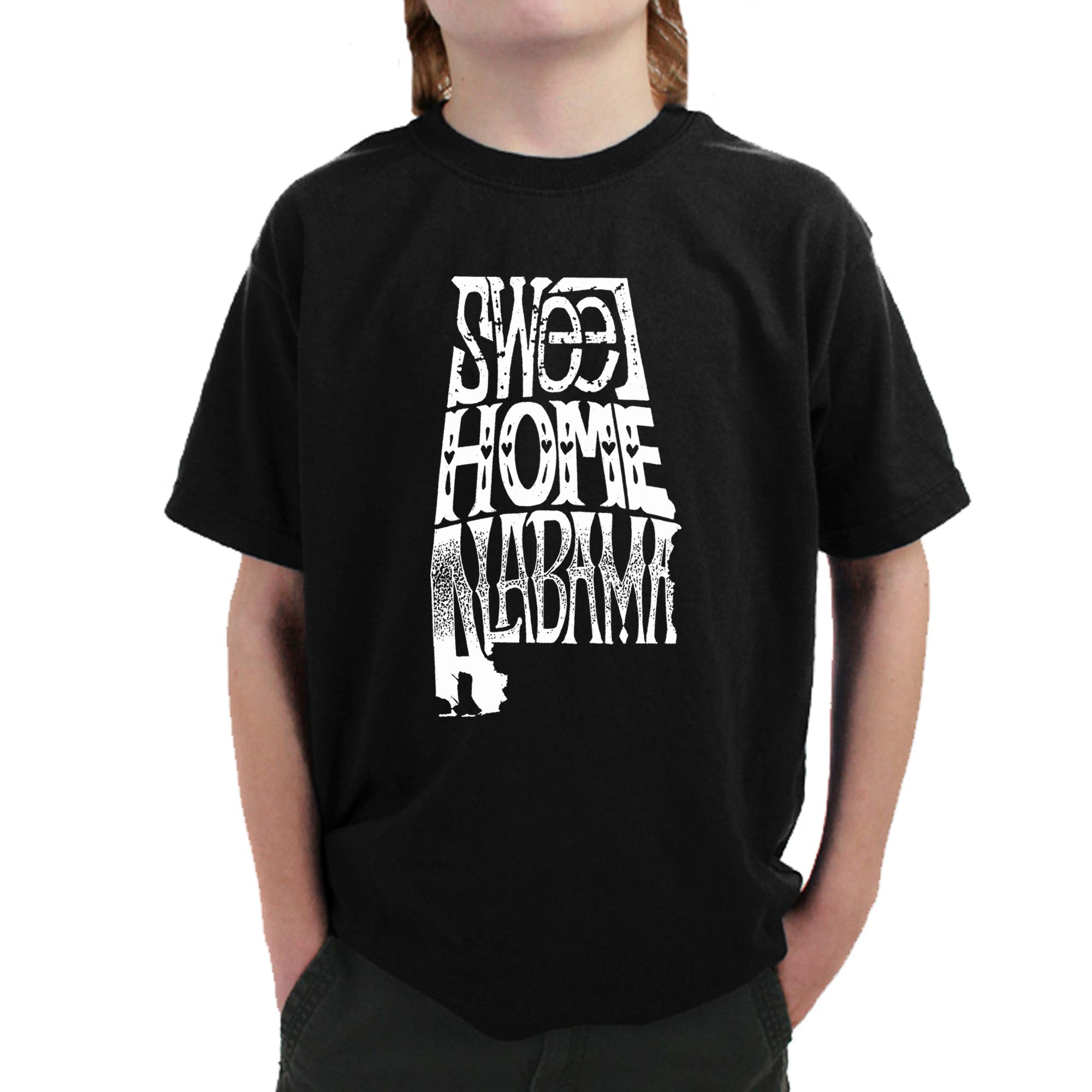 LA Pop Art Boys Word Art T-Shirt - Sweet Home Alabama Graphic Tee for Kids | Cool Casual Outfit for School, Travel & Family Trips