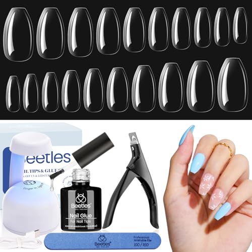 Beetles Gel Nail Kit - 240Pcs Soft Gel Nail Tips, Short Ballerina Nails with 5-in-1 Nail Glue, Base Gel & UV LED Lamp - Complete DIY Nail Extension Set for Salon-Quality Manicures at Home | Perfect for Parties, Weddings & Special Occasions