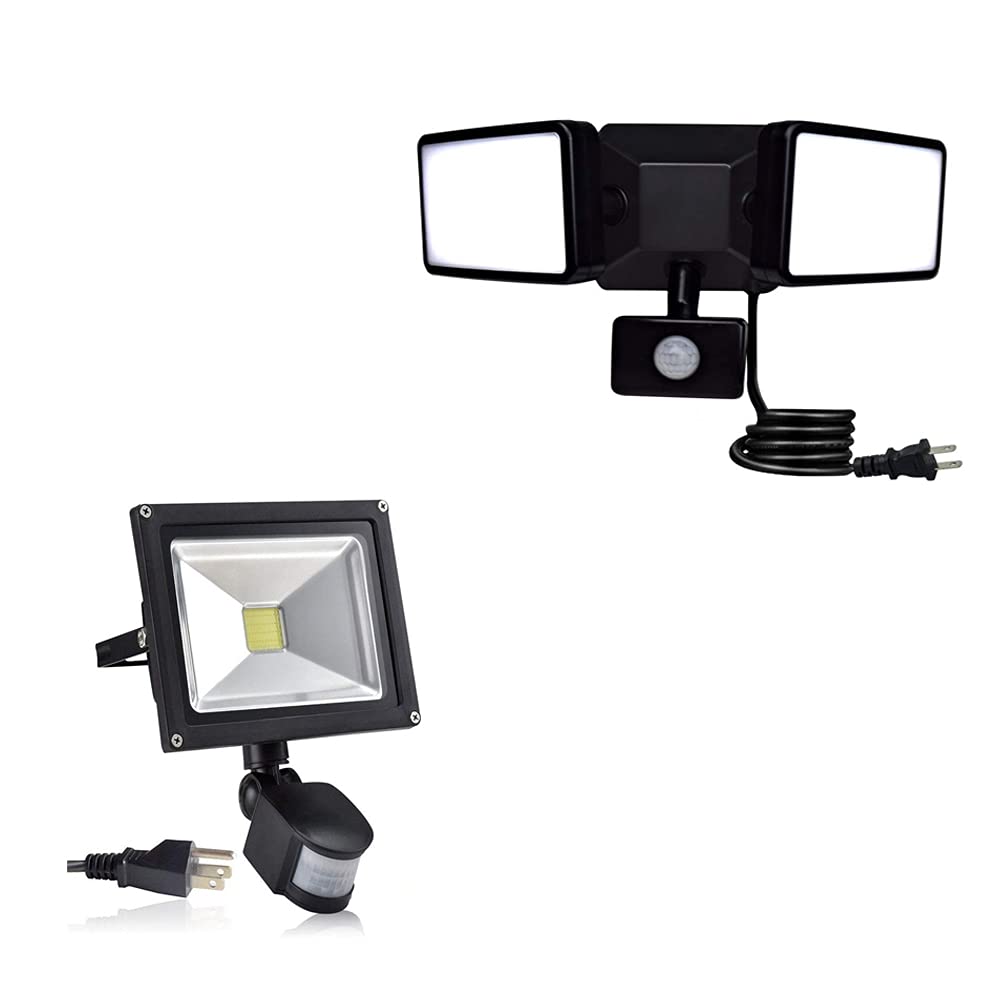 20W & 30W LED Motion Sensor Flood Lights Outdoor - Waterproof Security Lighting for Garage, Yard, Patio, Pathway & Porch - Daylight White, US Plug (2-Pack) - Perfect for Home Security & Nighttime Illumination