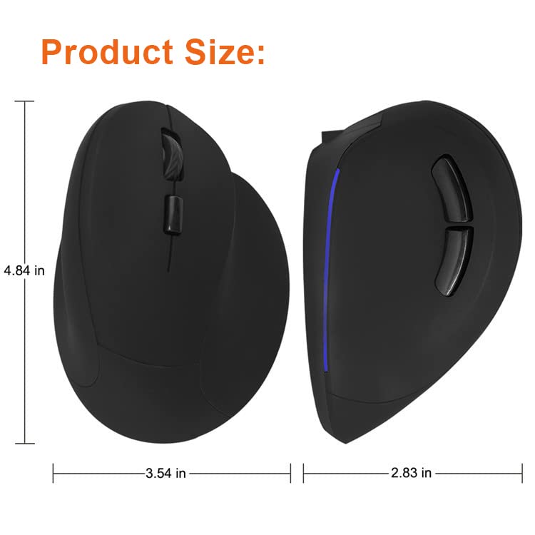 Sokelinn-six 2.4G Wireless Ergonomic Vertical Mouse - Rechargeable Optical Gaming Mouse with 800/1200/1600 Adjustable DPI, 6 Buttons for Big Hands - Perfect for PC, Laptop, Notebook & Office/Home Use