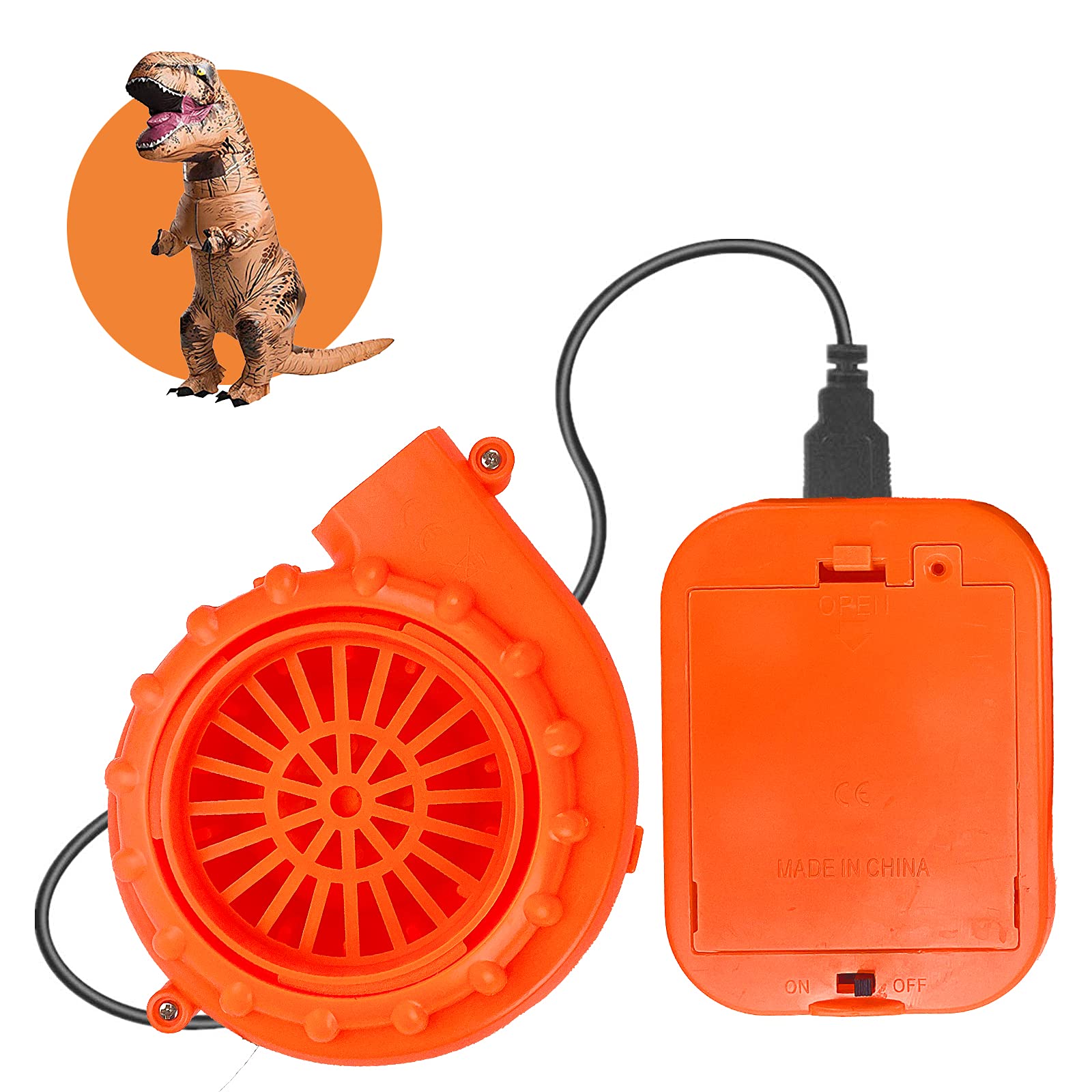 Portable Mini Blower Fan for Inflatable Costumes - Halloween Dinosaur Costume Accessory, Orange - Perfect for Cosplay, Halloween Parties & Outdoor Events