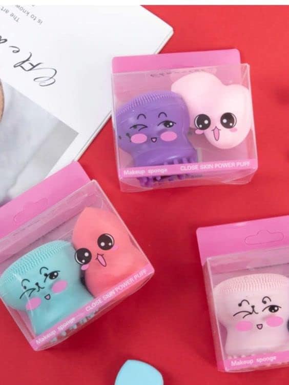 MIMY Octopus Design Makeup Sponge & Silicone Facial Cleansing Brush - 2-in-1 Beauty Tool for Exfoliating, Massaging & Flawless Makeup Application (Pack of 1, Color May Vary) | Perfect for Daily Skincare Routine & Professional Makeup Looks